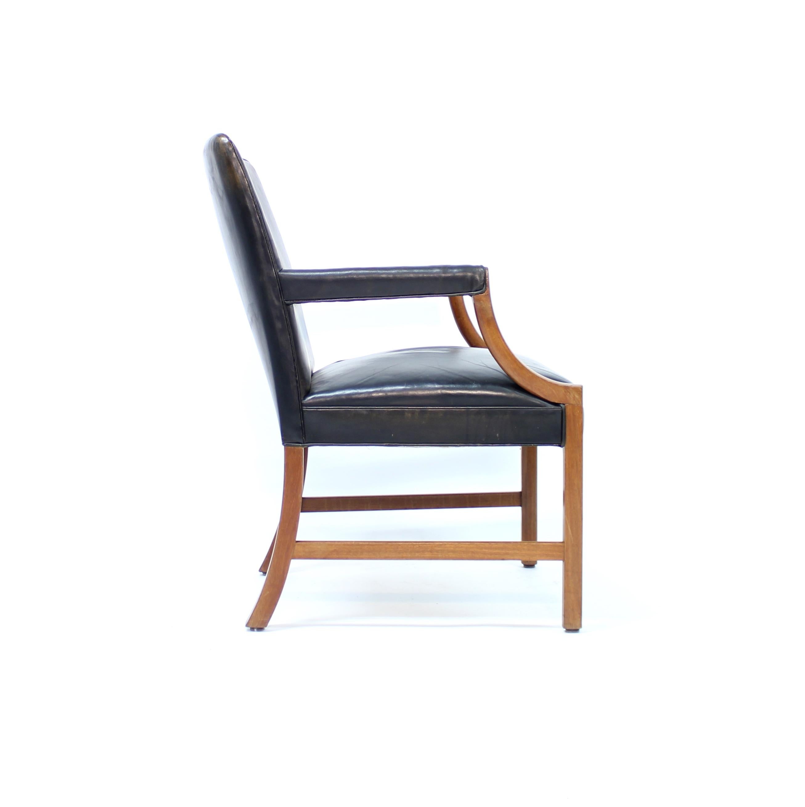 Ole Wanscher, Danish leather and Mahogany lounge chair for A.J. Iversen, 1940s For Sale 1