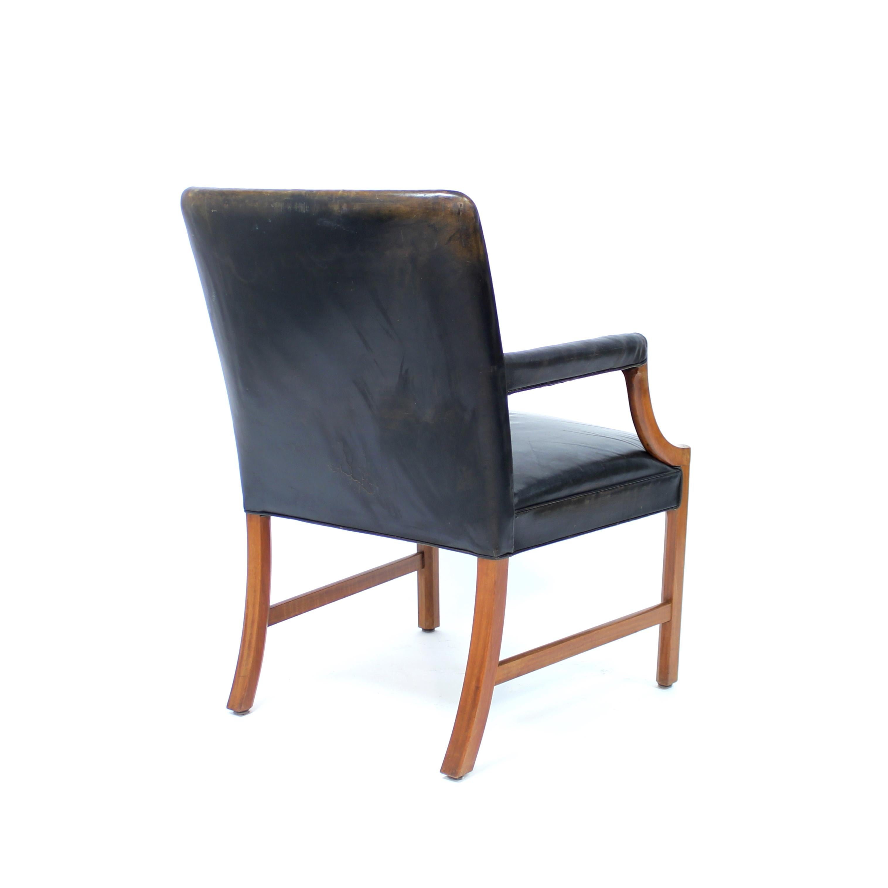 Ole Wanscher, Danish leather and Mahogany lounge chair for A.J. Iversen, 1940s For Sale 2