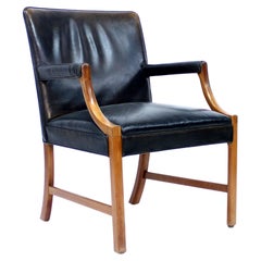Ole Wanscher, Danish leather and Mahogany lounge chair for A.J. Iversen, 1940s