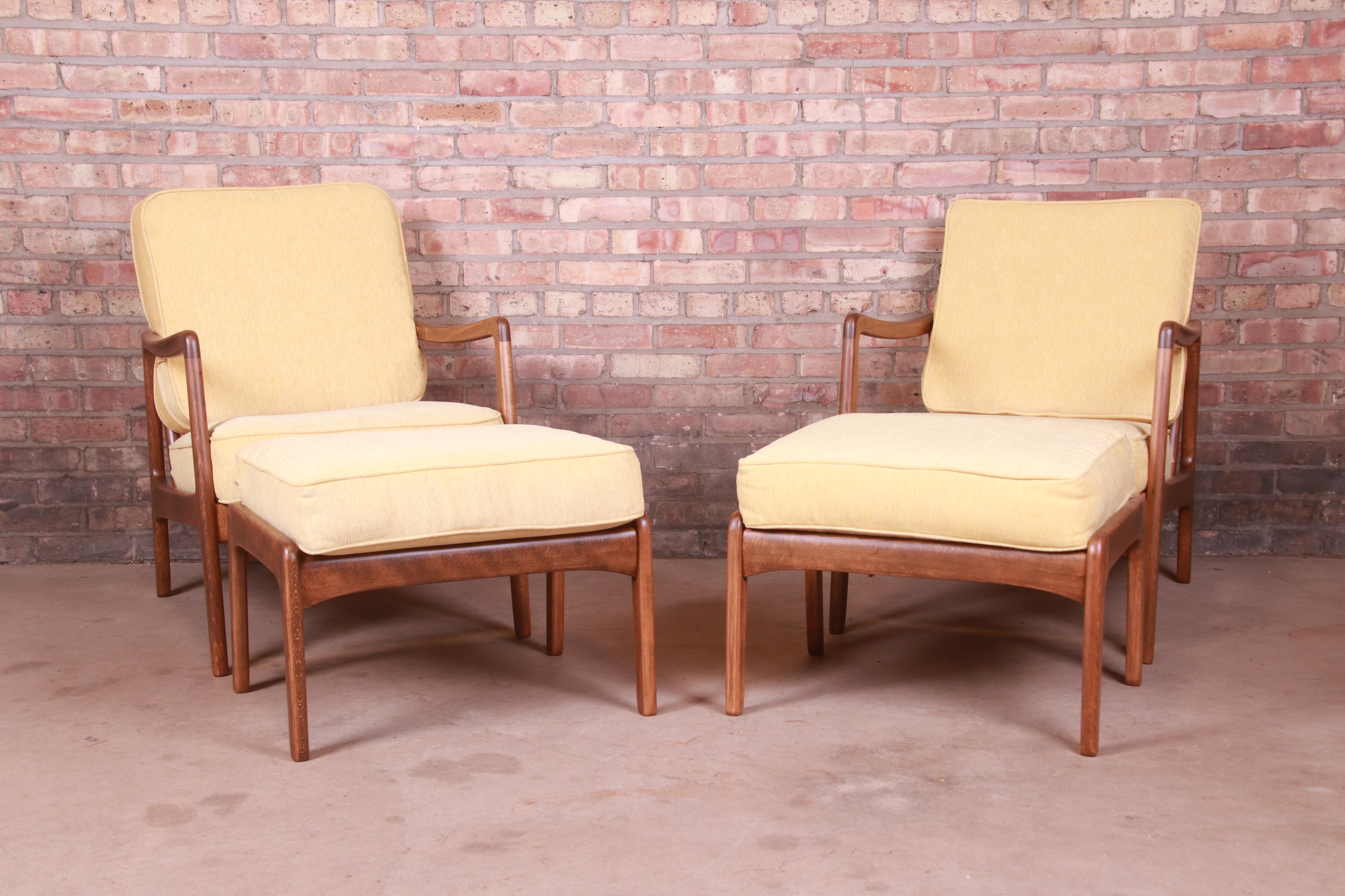 Mid-20th Century Ole Wanscher Danish Modern Lounge Chairs and Ottomans, Newly Refinished