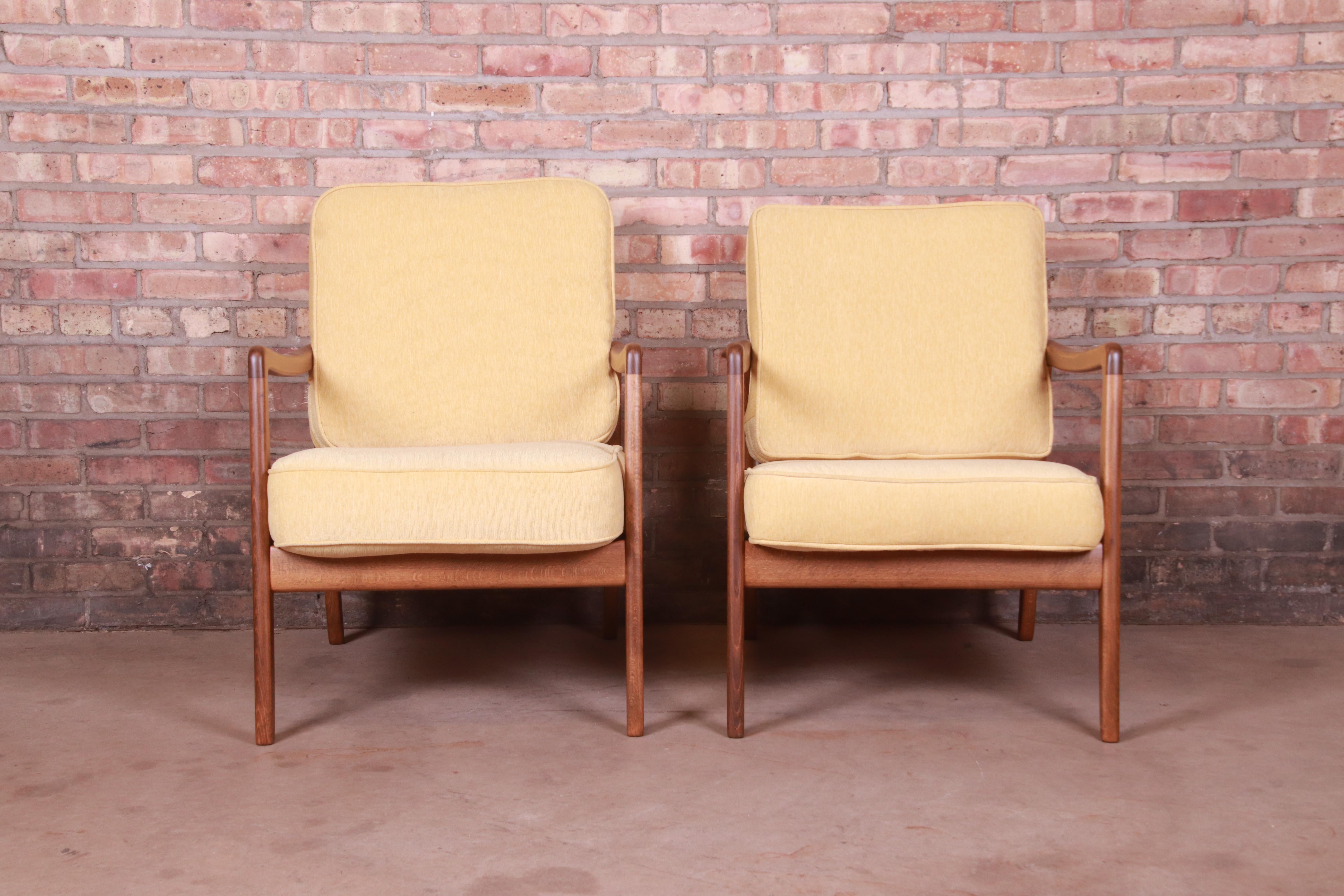 Upholstery Ole Wanscher Danish Modern Lounge Chairs and Ottomans, Newly Refinished