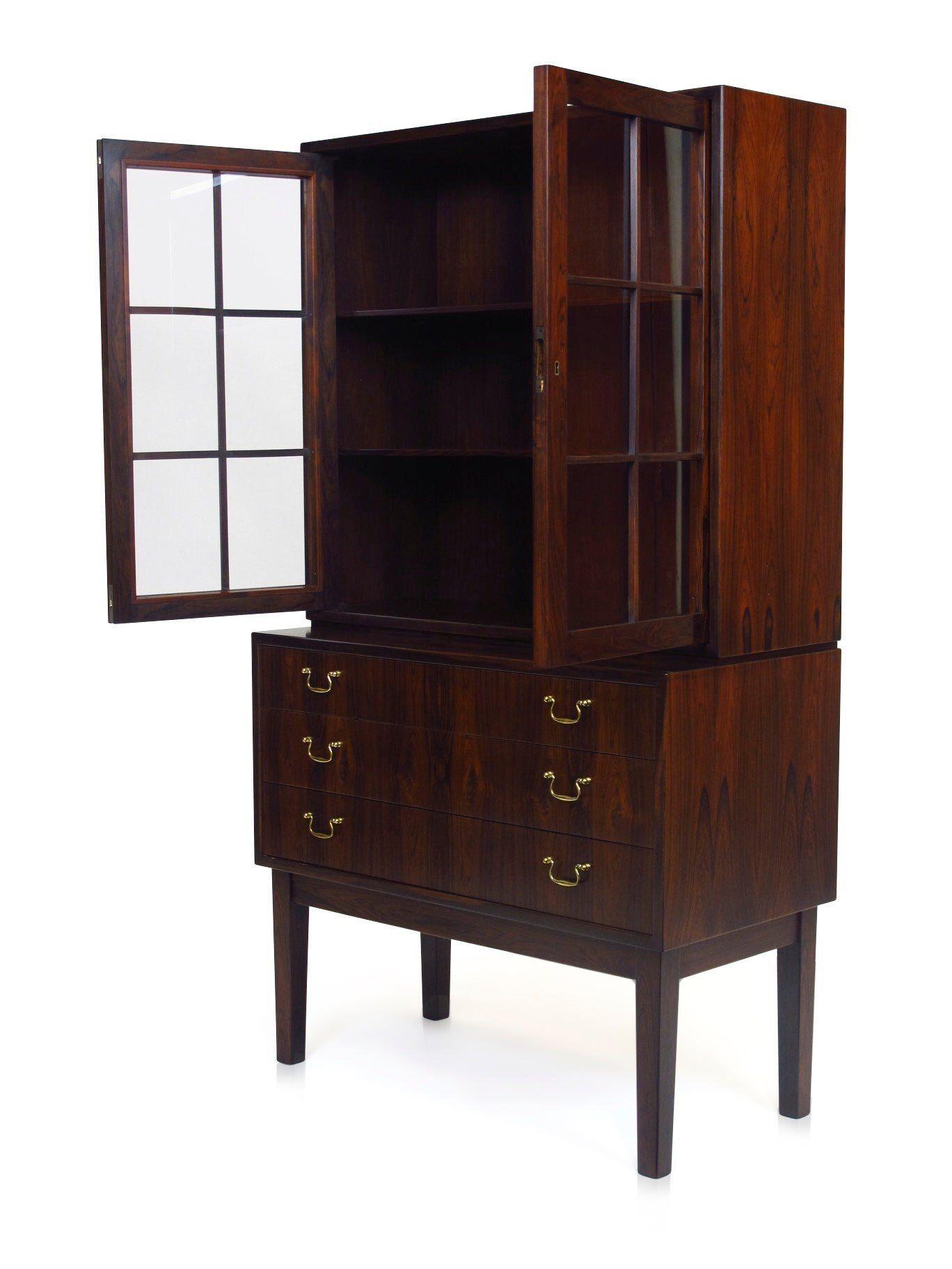 Glass Ole Wanscher Danish Rosewood Curio Cabinet