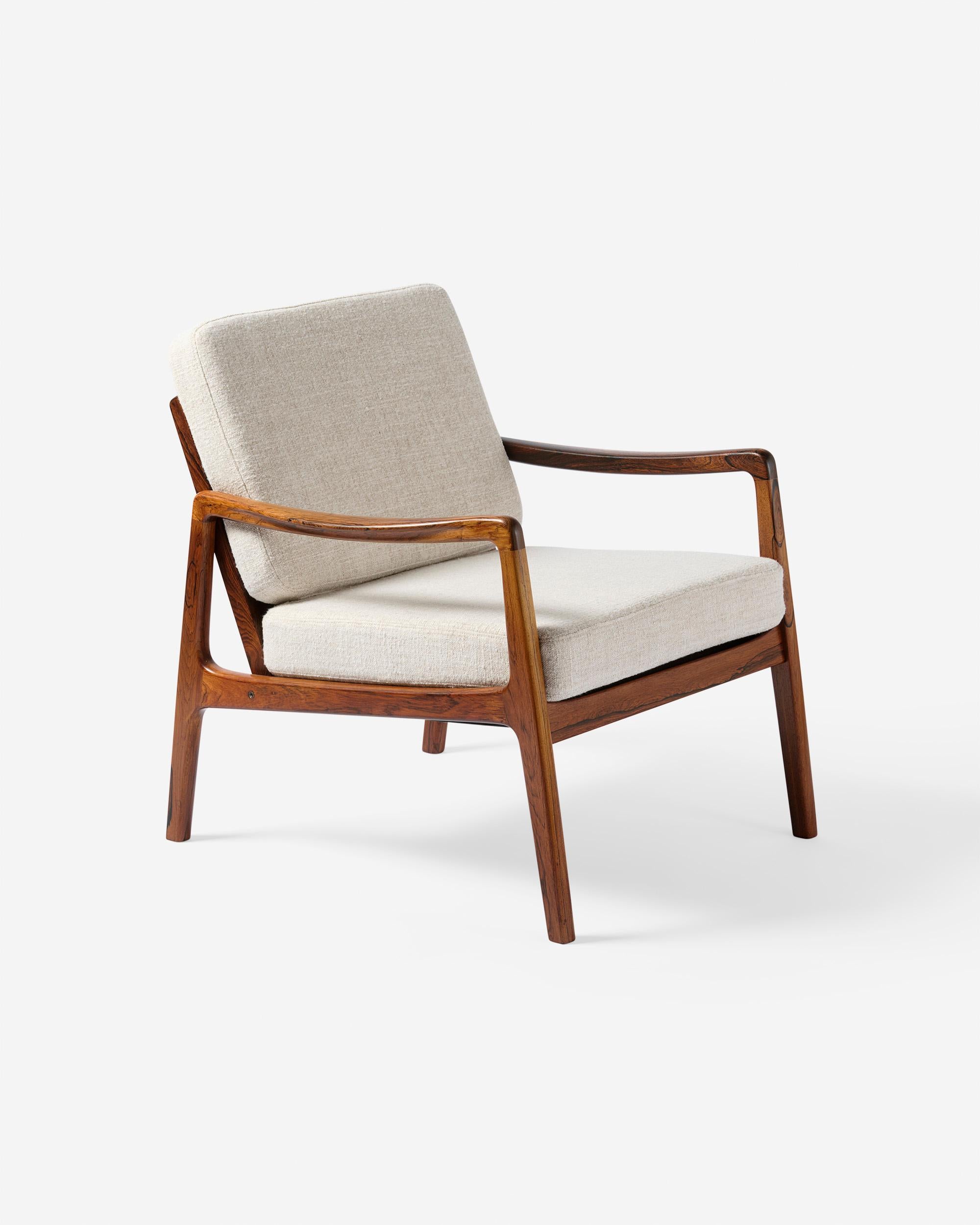 Scandinavian Modern Ole Wanscher Danish Rosewood & Fabric Lounge Chairs, 1960s For Sale