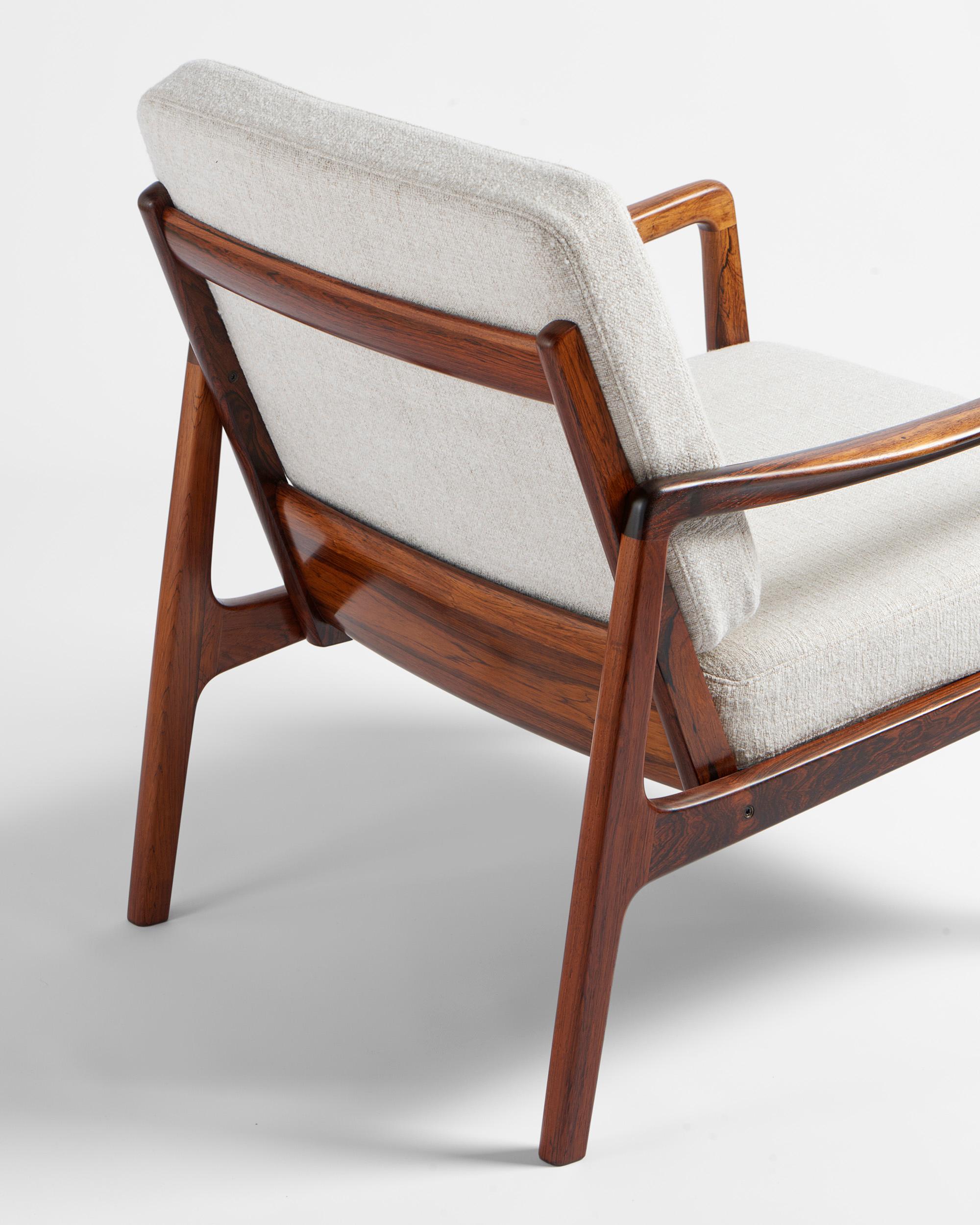 Ole Wanscher Danish Rosewood & Fabric Lounge Chairs, 1960s For Sale 2