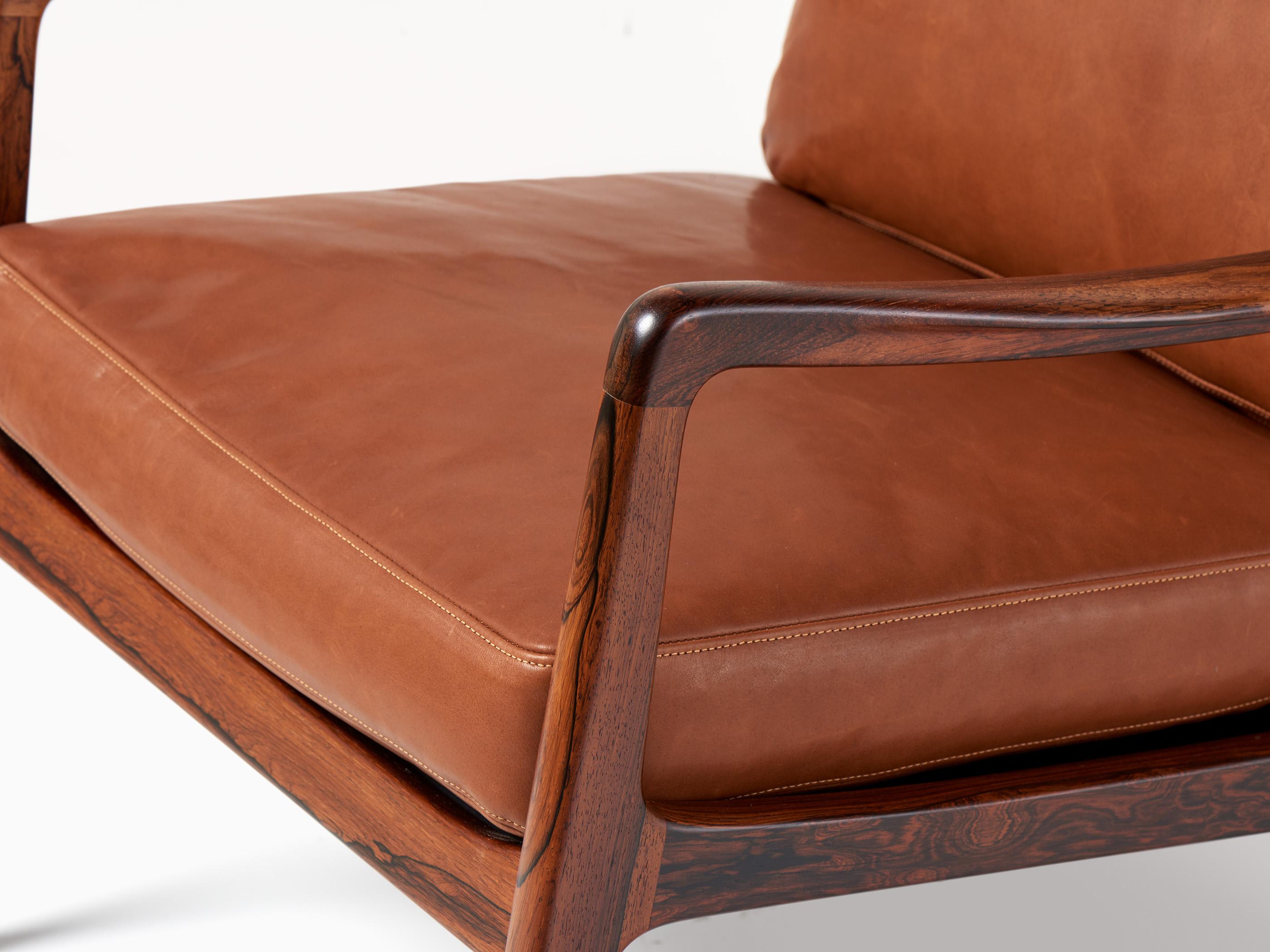 Mid-20th Century Ole Wanscher Danish Rosewood & Leather Lounge Chairs, 1960s For Sale
