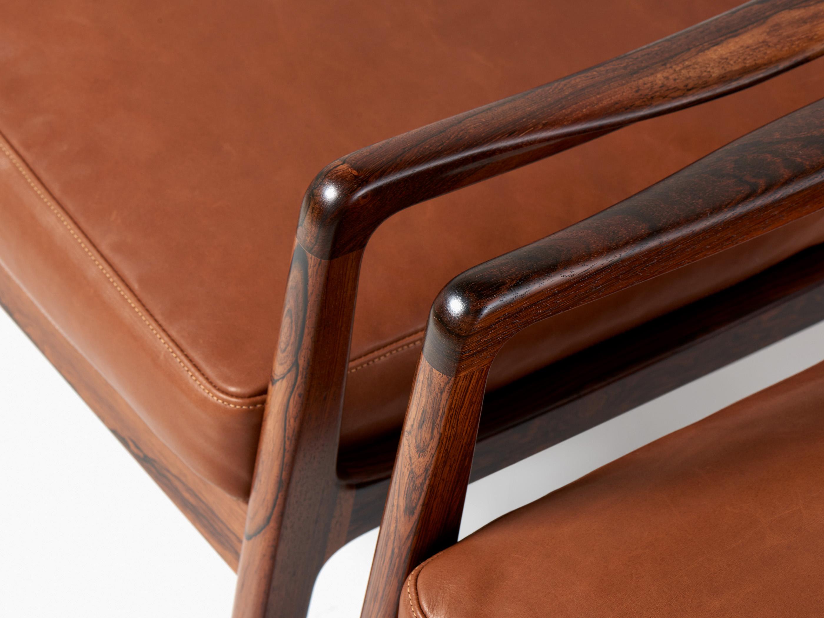 Ole Wanscher Danish Rosewood & Leather Lounge Chairs, 1960s For Sale 4