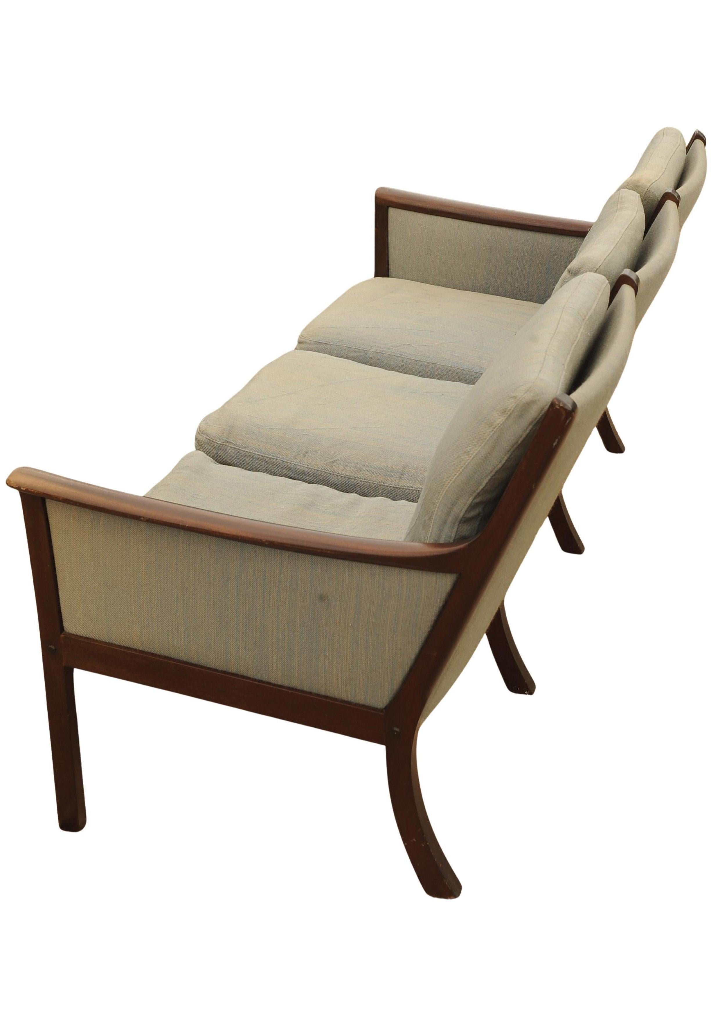 Upholstery Ole Wanscher Designed Scandinavian Modern Upholstered Three Seater Sofa 1950's For Sale