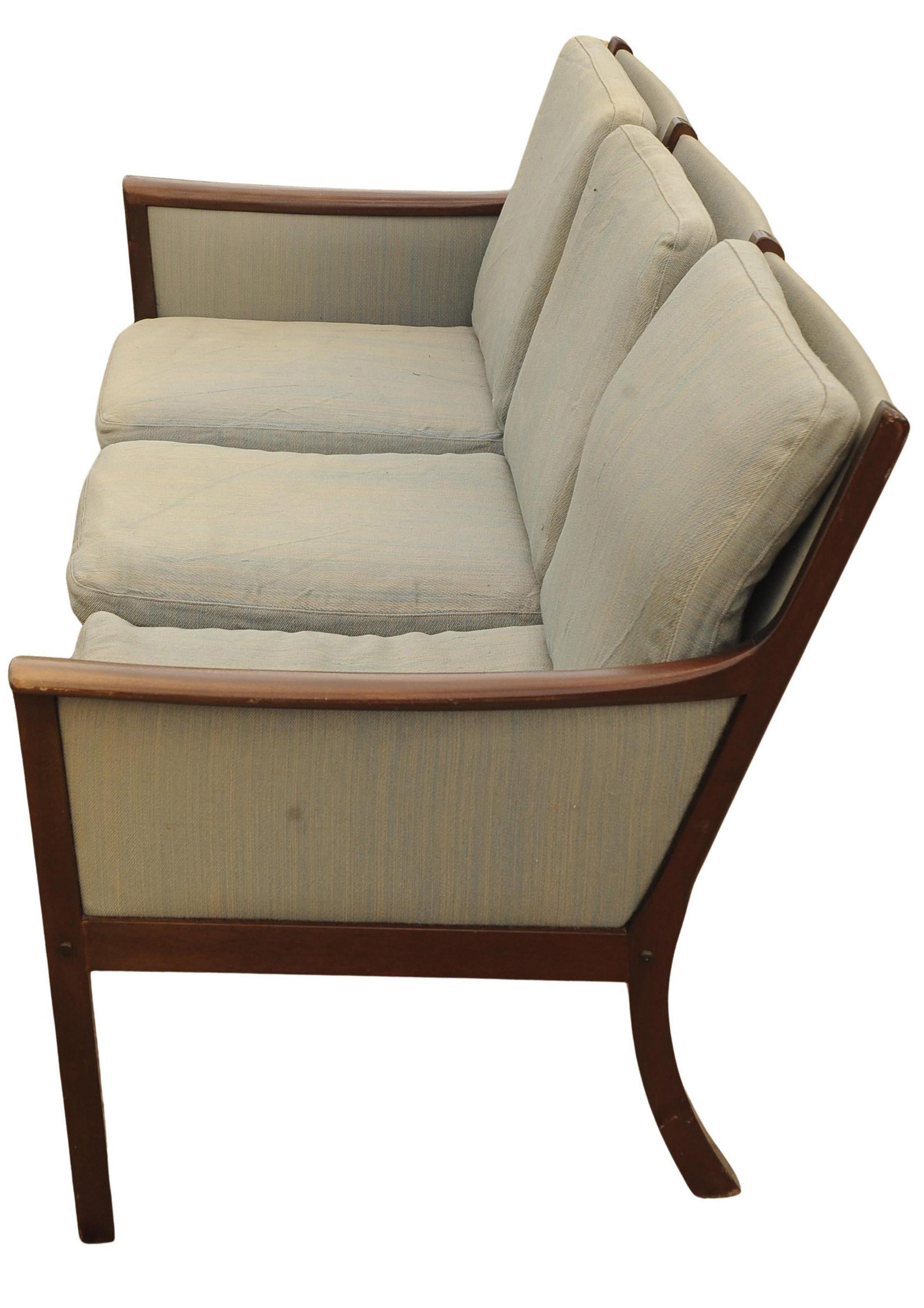 Ole Wanscher Designed Scandinavian Modern Upholstered Three Seater Sofa 1950's For Sale 1