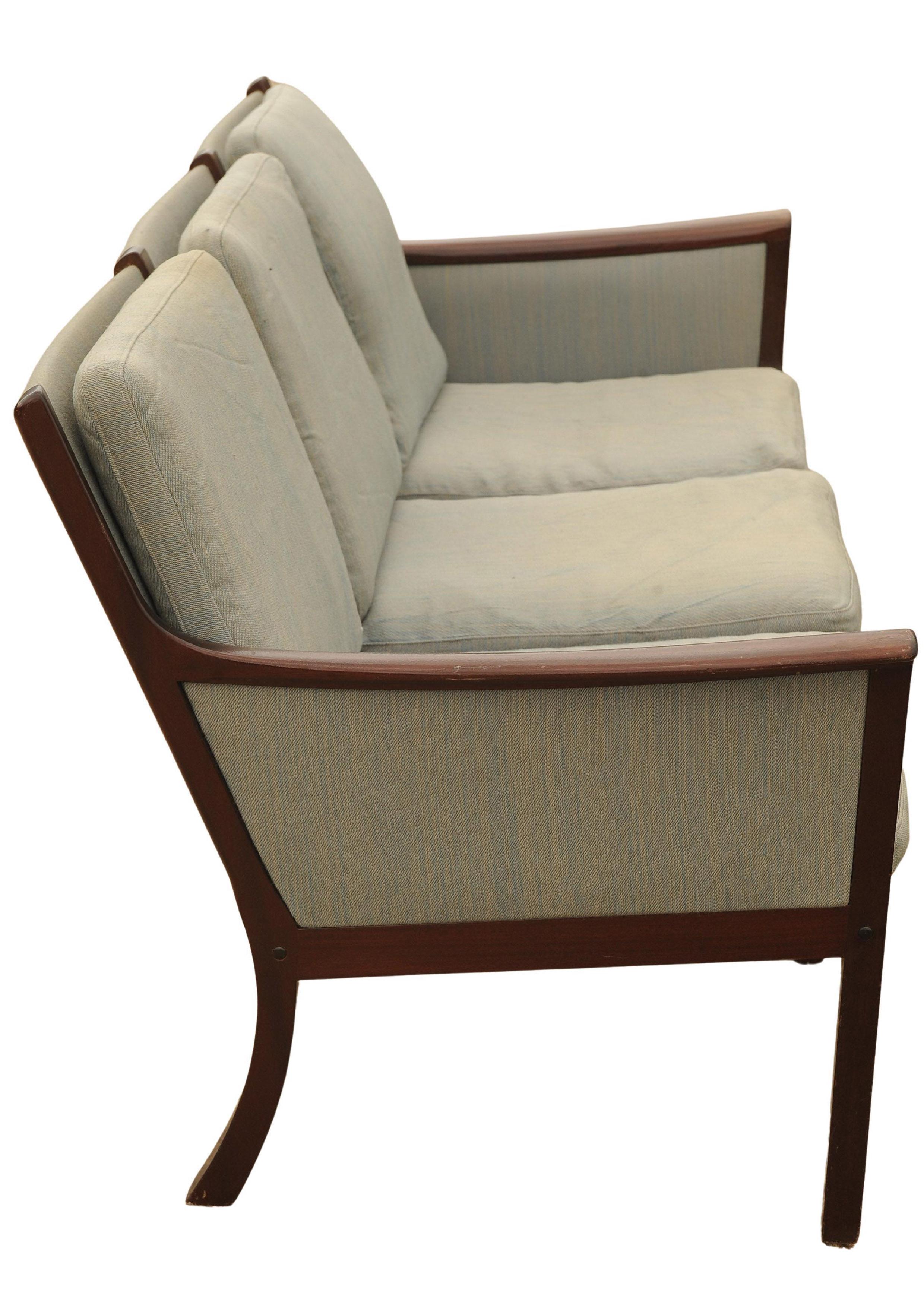 Ole Wanscher Designed Scandinavian Modern Upholstered Three Seater Sofa 1950's For Sale 4