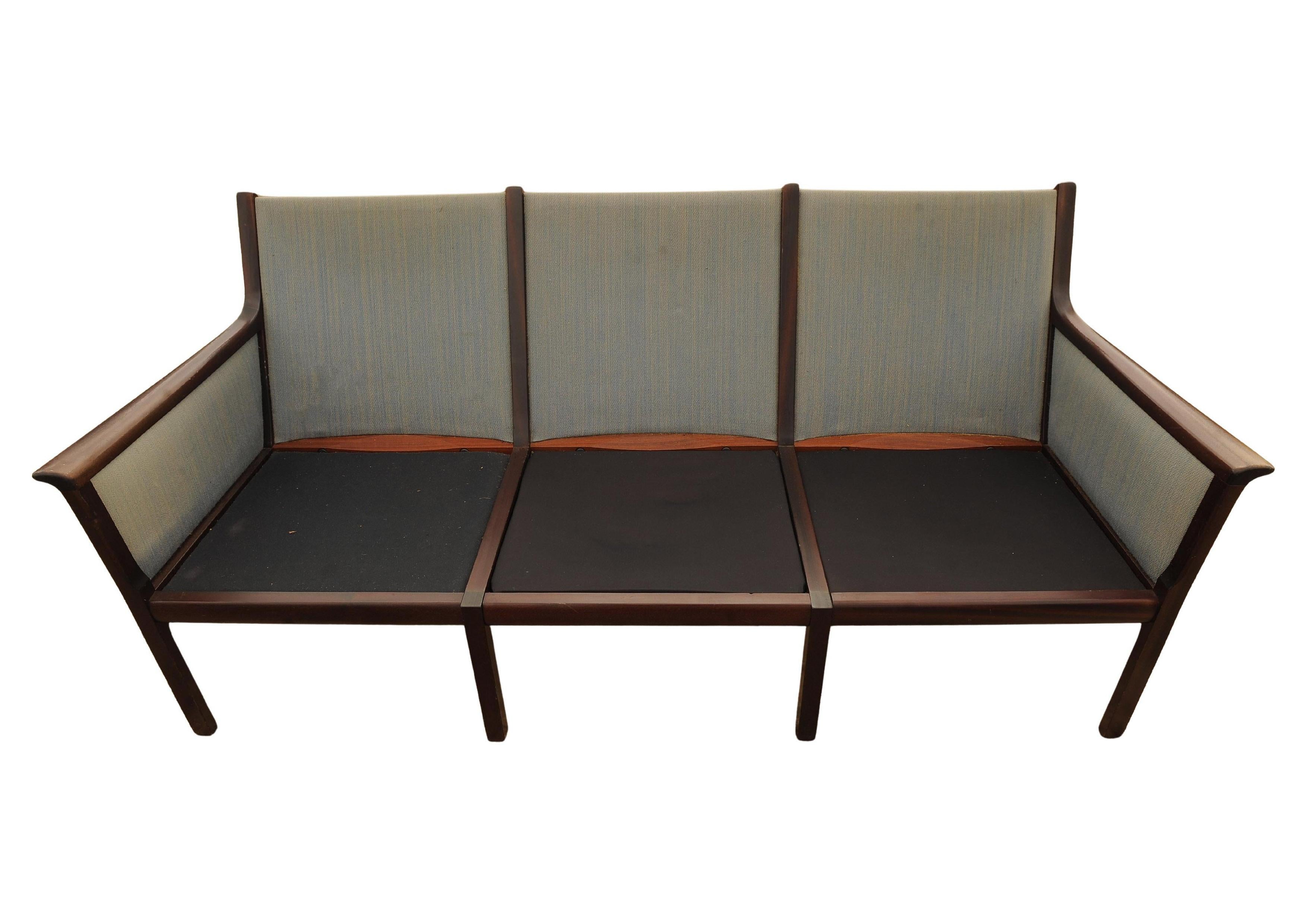 Ole Wanscher Designed Scandinavian Modern Upholstered Three Seater Sofa 1950's For Sale 3