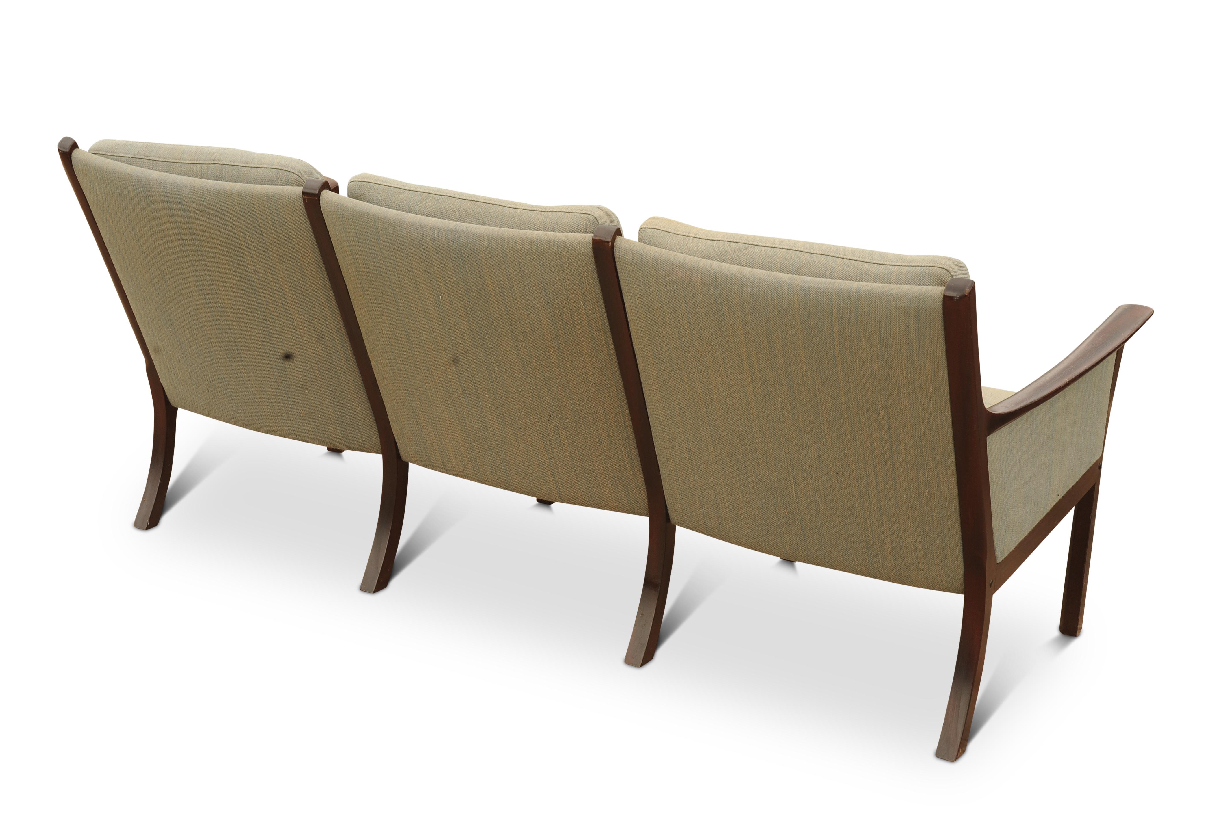 Danish Ole Wanscher Designed Scandinavian Modern Upholstered Three Seater Sofa 1950's For Sale