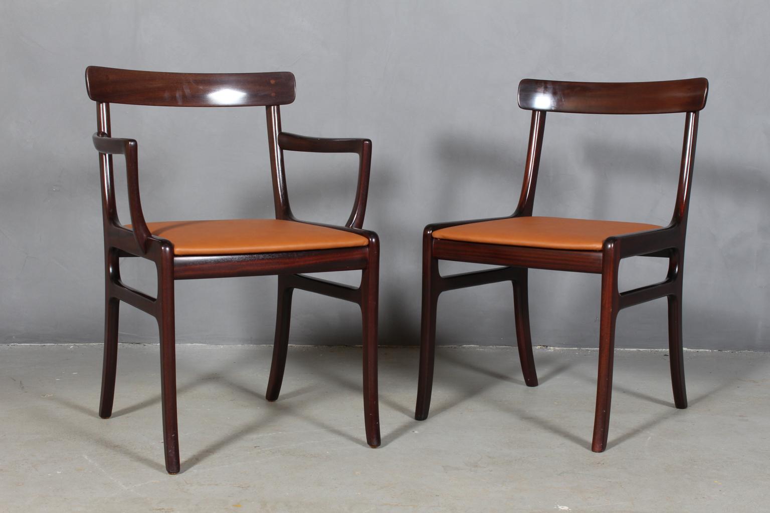 Scandinavian Modern Ole Wanscher Eight Dining Chairs, Model PJ112 Semi Aniline Leather, Rungstedlund