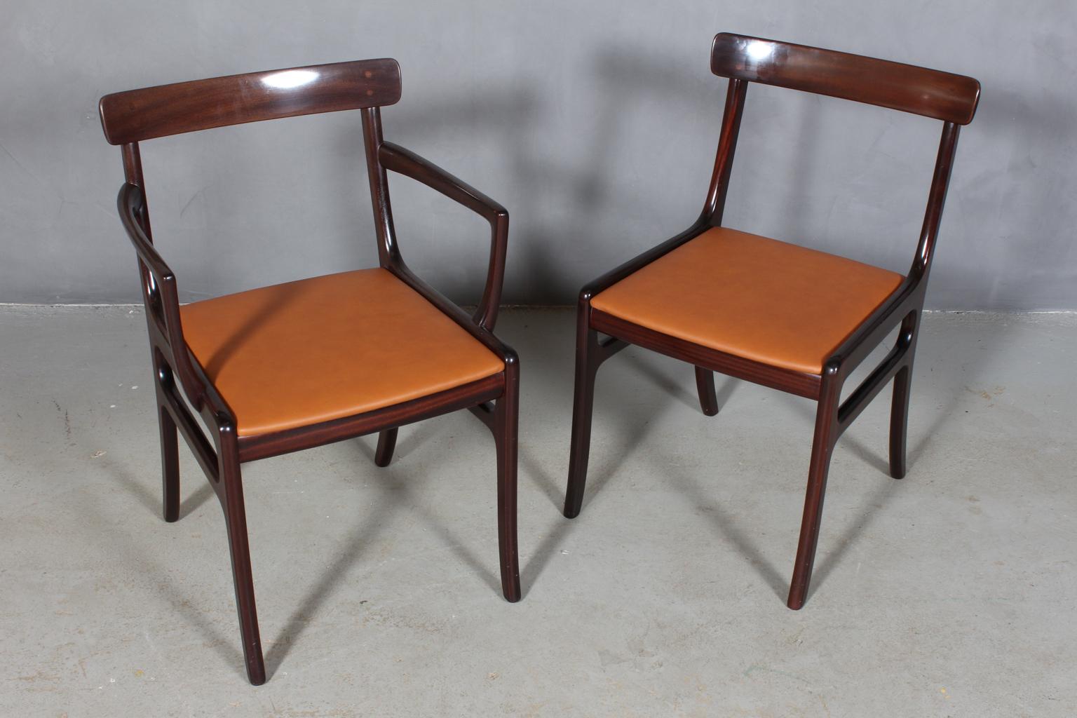 Danish Ole Wanscher Eight Dining Chairs, Model PJ112 Semi Aniline Leather, Rungstedlund