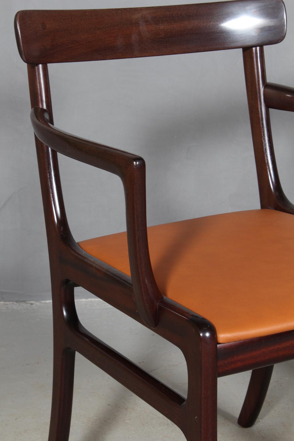 Ole Wanscher Eight Dining Chairs, Model PJ112 Semi Aniline Leather, Rungstedlund In Fair Condition In Esbjerg, DK