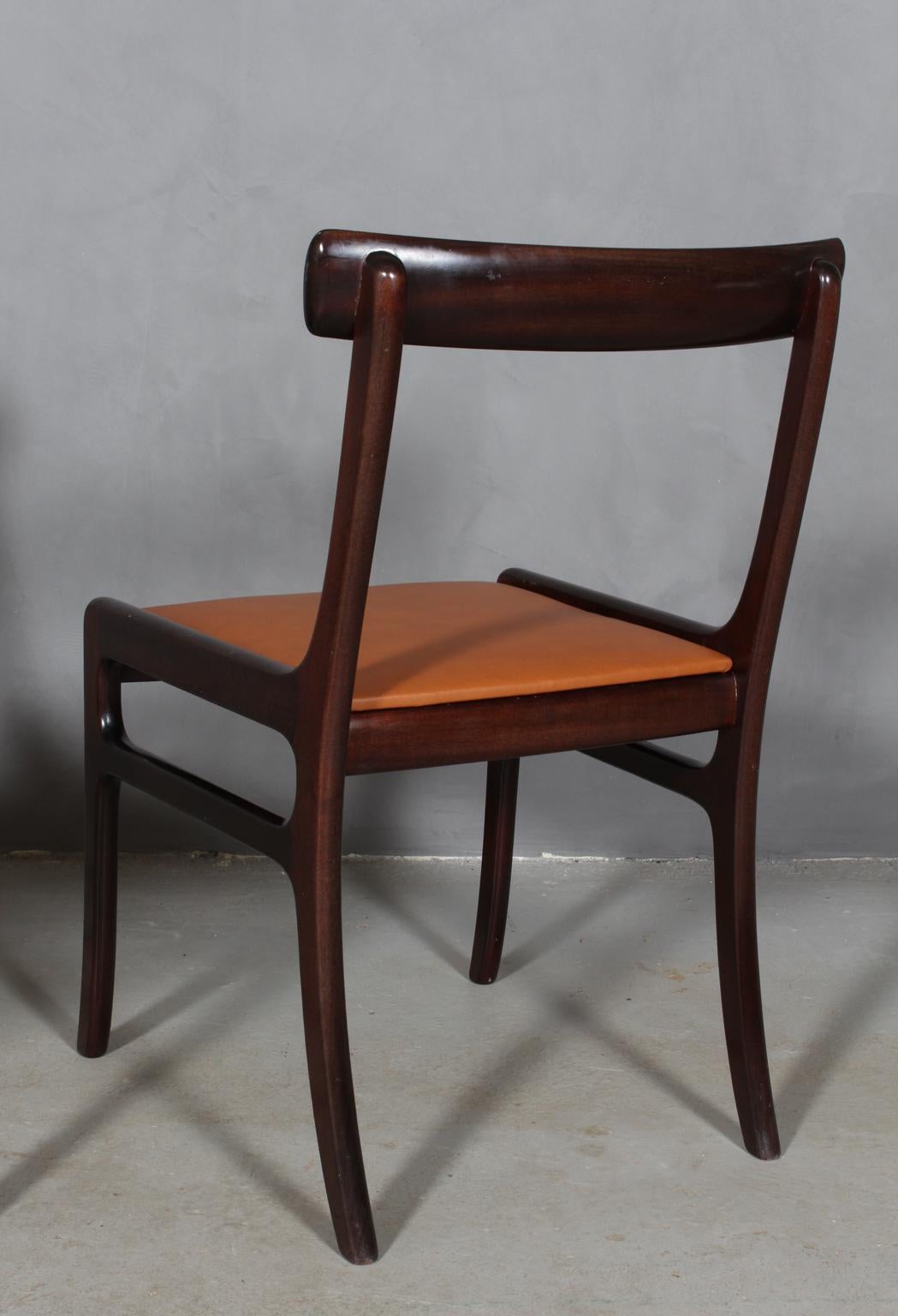 Mahogany Ole Wanscher Eight Dining Chairs, Model PJ112 Semi Aniline Leather, Rungstedlund