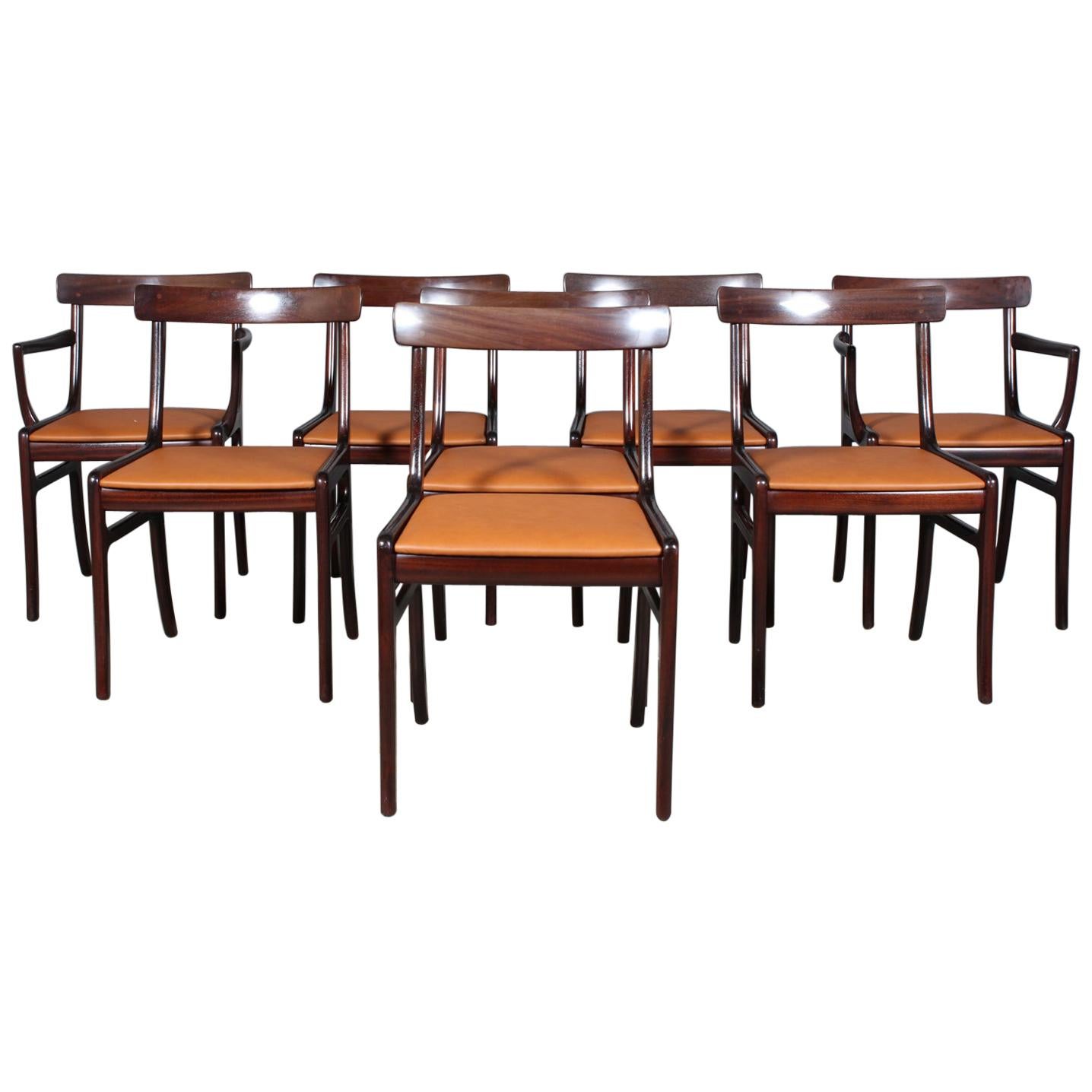 Ole Wanscher Eight Dining Chairs, Model PJ112 Semi Aniline Leather, Rungstedlund