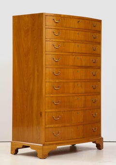 Ole Wanscher Elm Wood Tall Bow Front Chest of Drawers, Circa 1950s