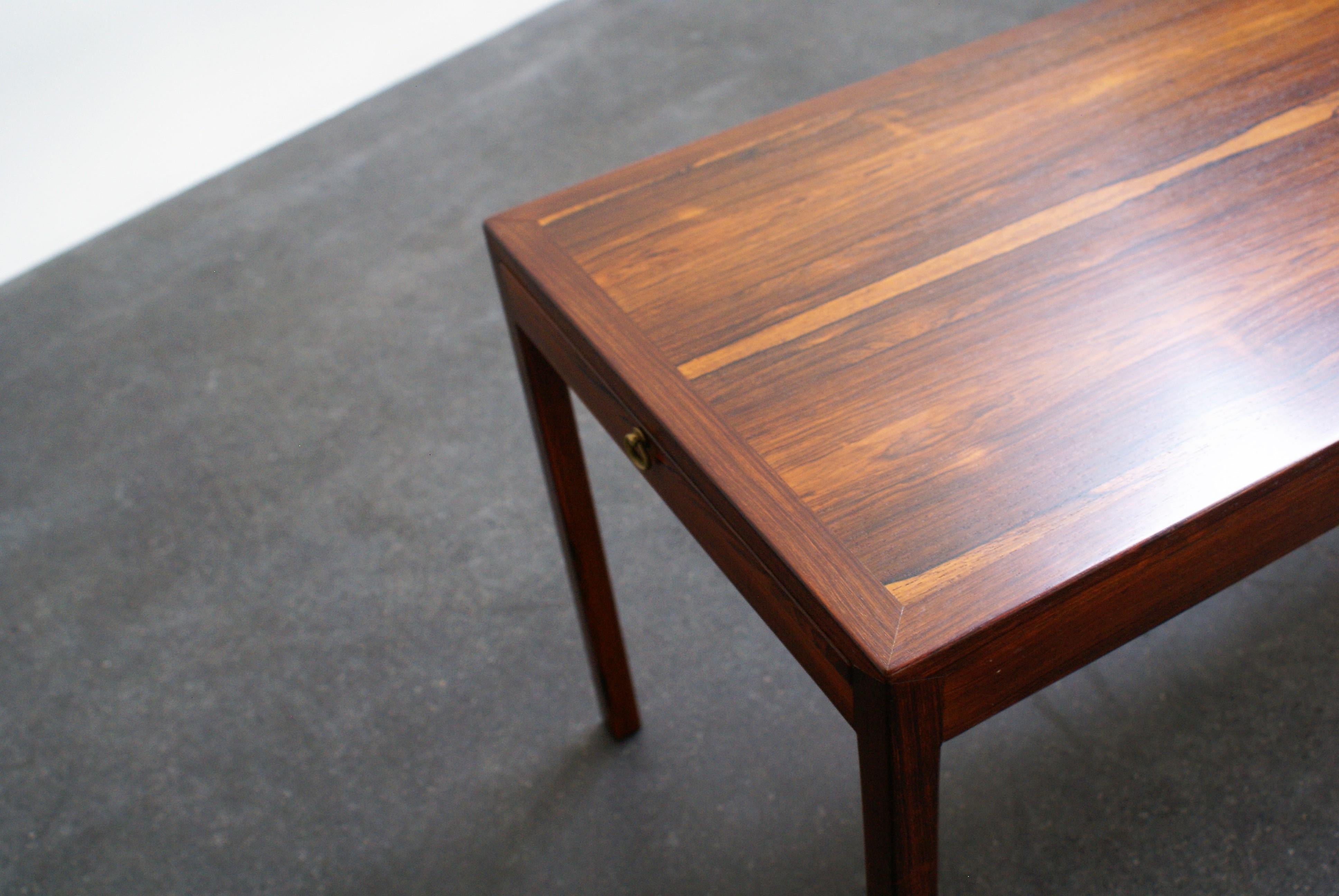 Brass Ole Wanscher Extendable Low Table in Brazilian Rosewood for A. J. Iversen, 1950s For Sale