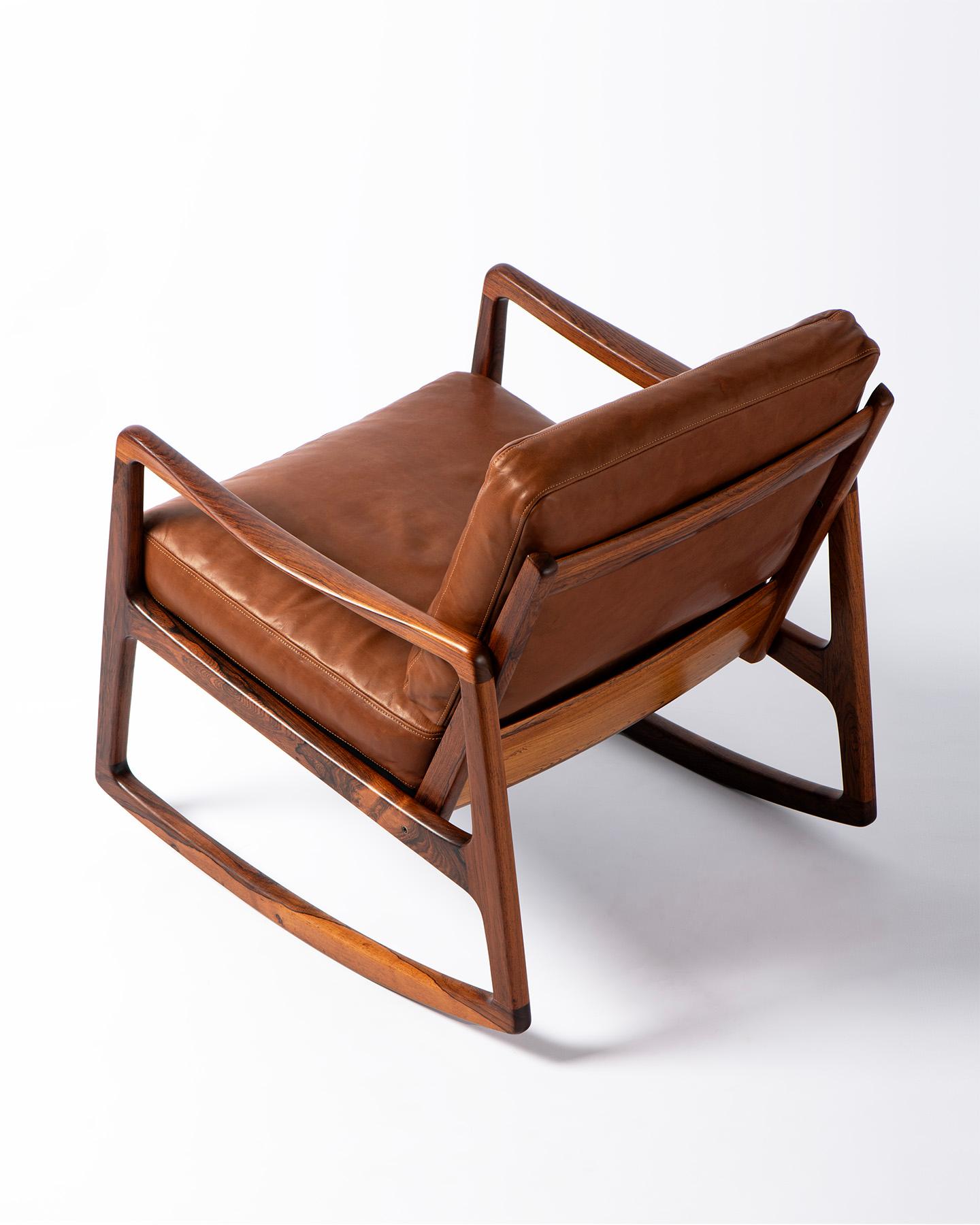 Ole Wanscher FD-120 Chaise à bascule en palissandre et cuir, années 1950 en vente 5