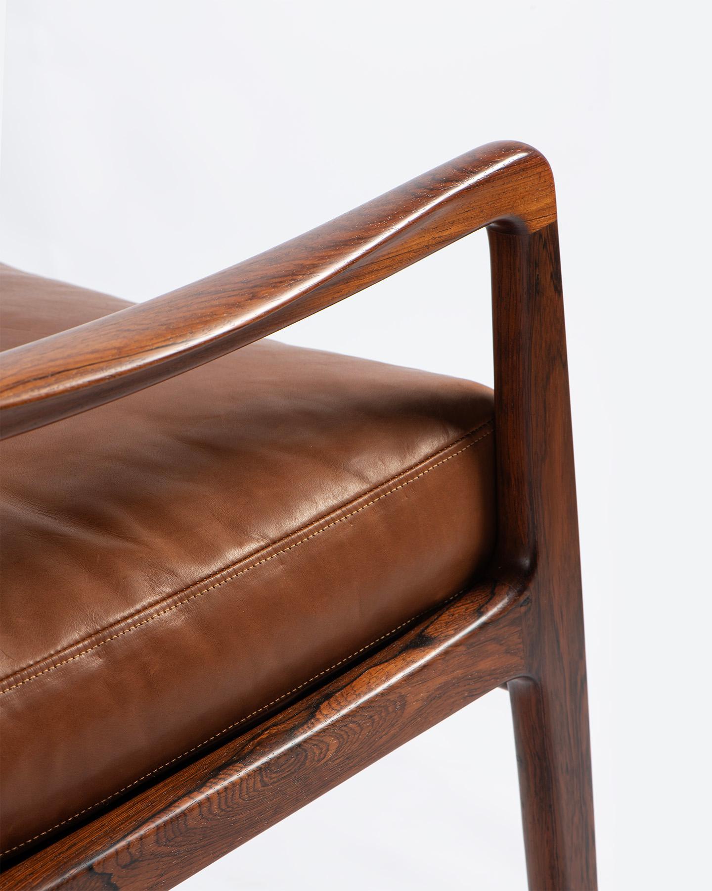 Danois Ole Wanscher FD-120 Chaise à bascule en palissandre et cuir, années 1950 en vente