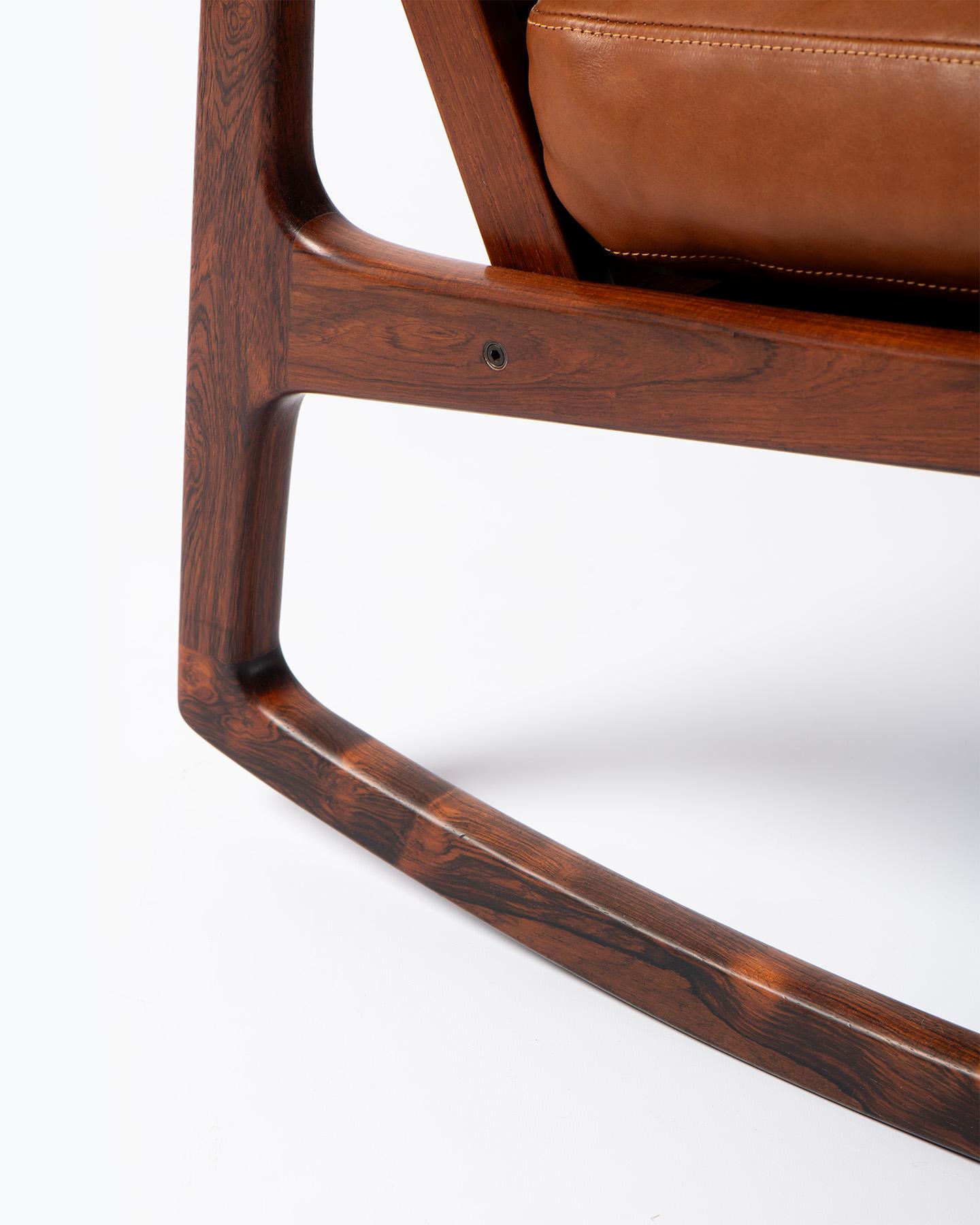 Ole Wanscher FD-120 Chaise à bascule en palissandre et cuir, années 1950 en vente 1