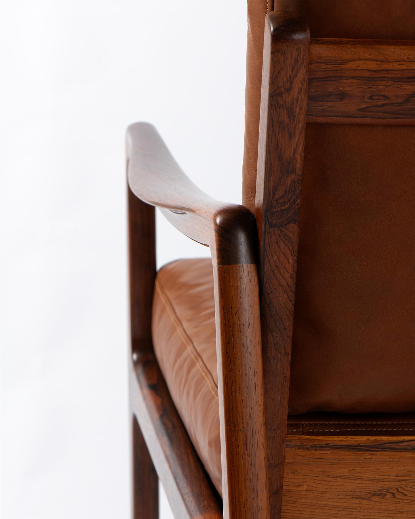 Ole Wanscher FD-120 Chaise à bascule en palissandre et cuir, années 1950 en vente 2