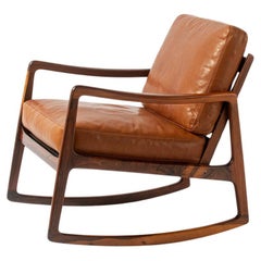 Ole Wanscher FD-120 Rosewood & Leather Rocking Chair, 1950s