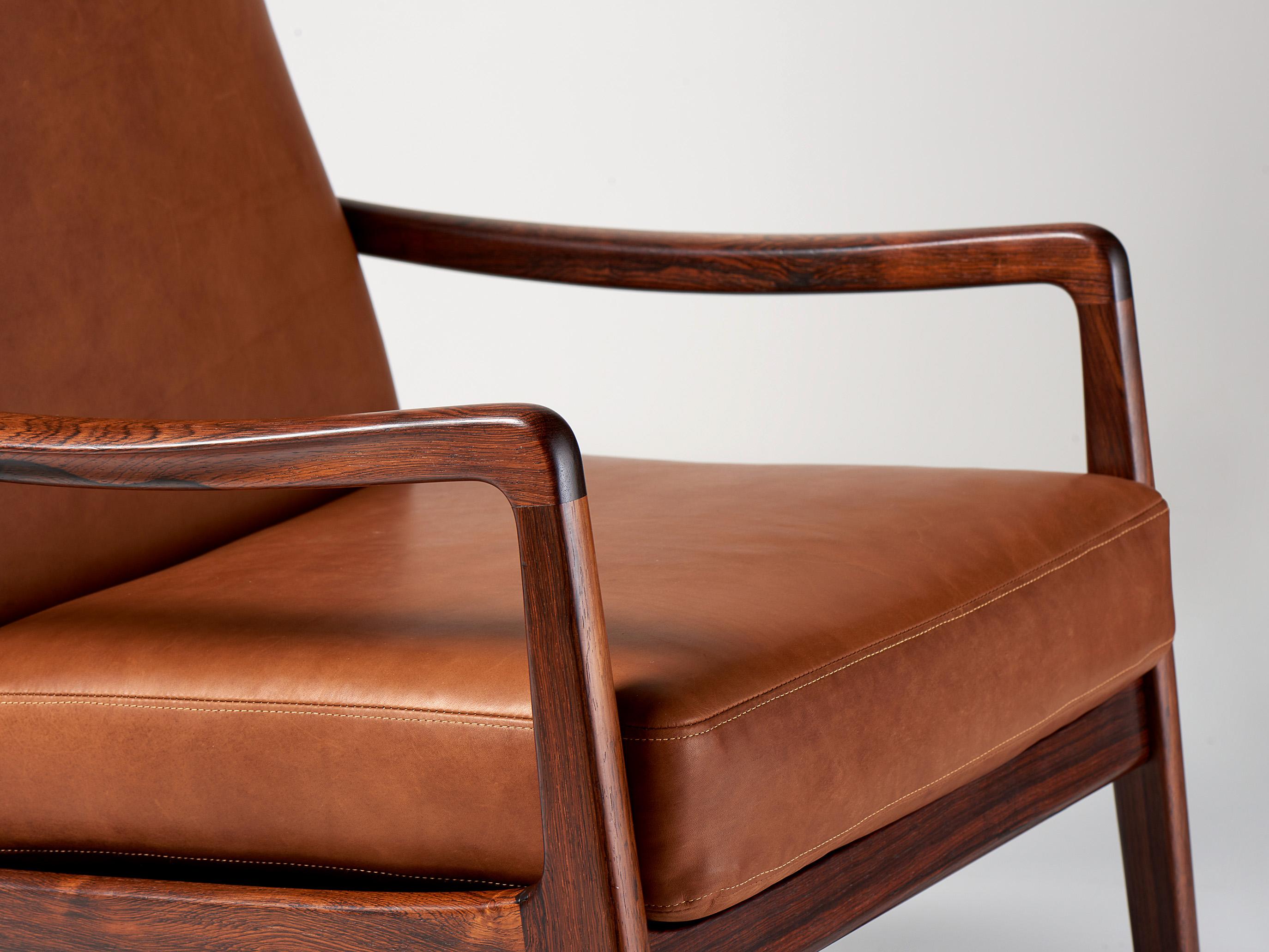 Ole Wanscher FD-160 Rosewood & Leather Rocking Chair, 1960s In Excellent Condition For Sale In London, England