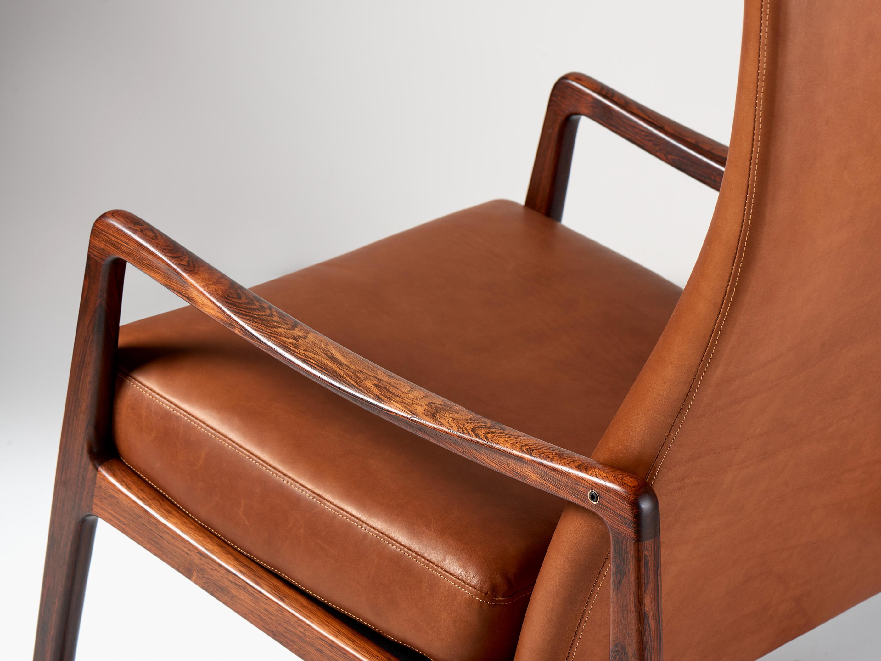 Mid-20th Century Ole Wanscher FD-160 Rosewood & Leather Rocking Chair, 1960s For Sale