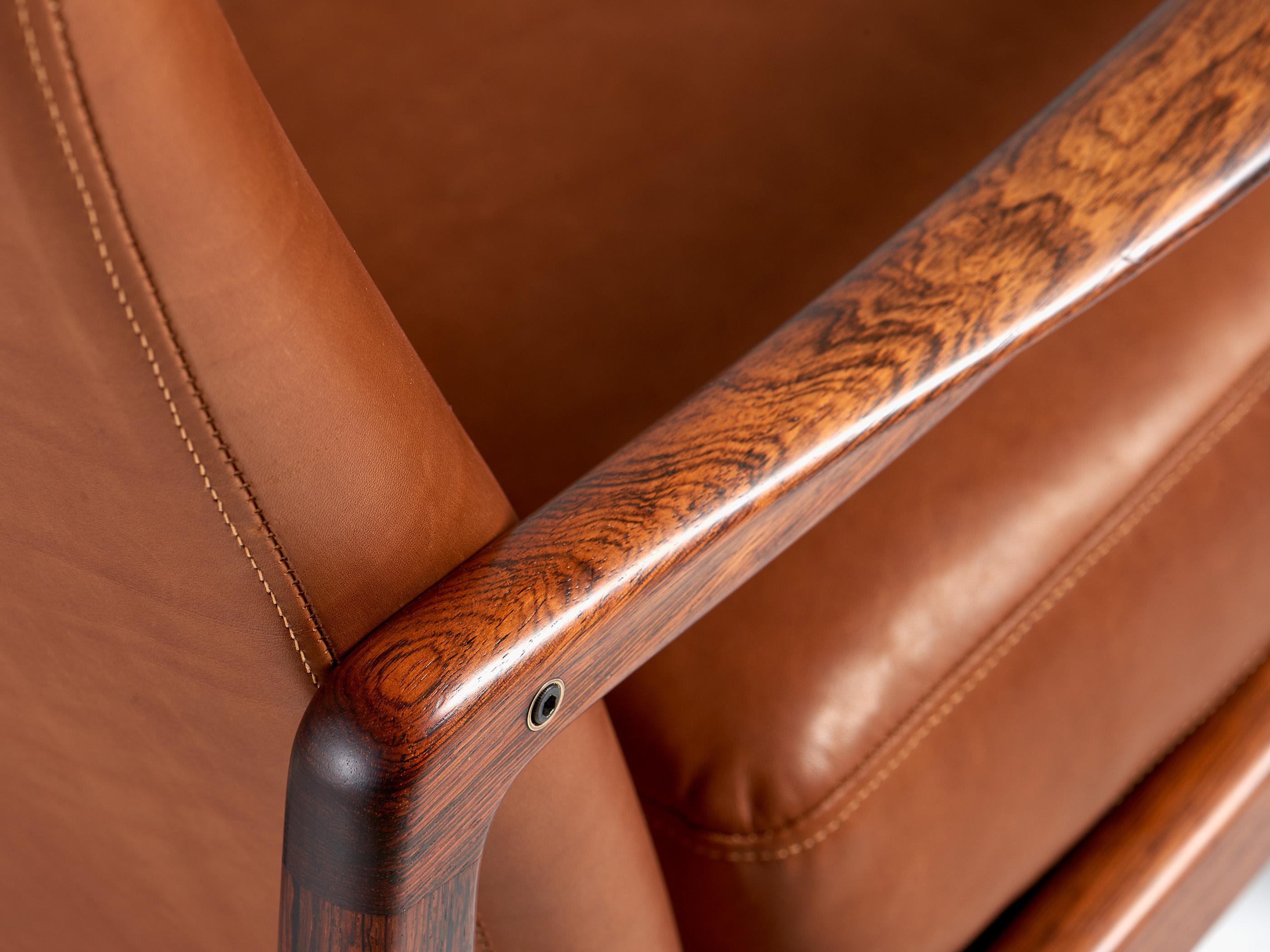 Ole Wanscher FD-160 Rosewood & Leather Rocking Chair, 1960s For Sale 1