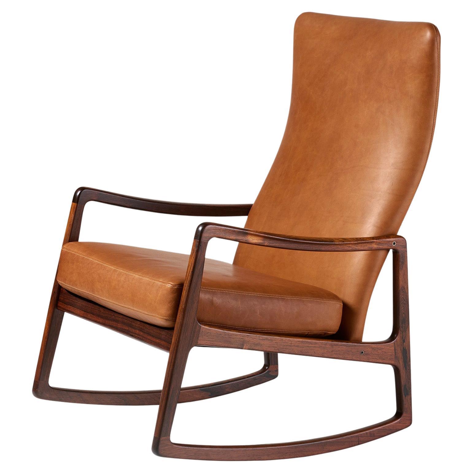 Ole Wanscher FD-160 Rosewood & Leather Rocking Chair, 1960s