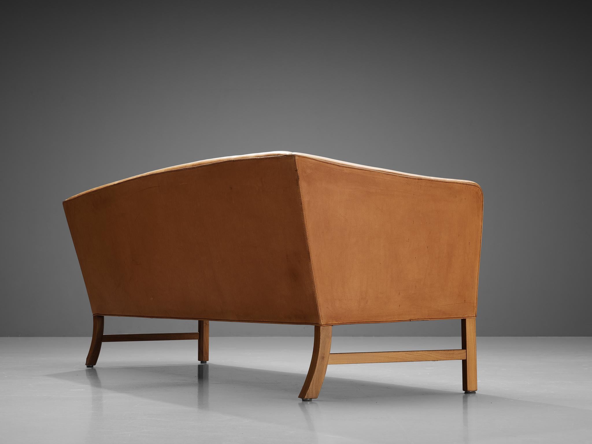 Scandinavian Modern Ole Wanscher for A.J. Iverseren Sofa in Camel Leather and Walnut 