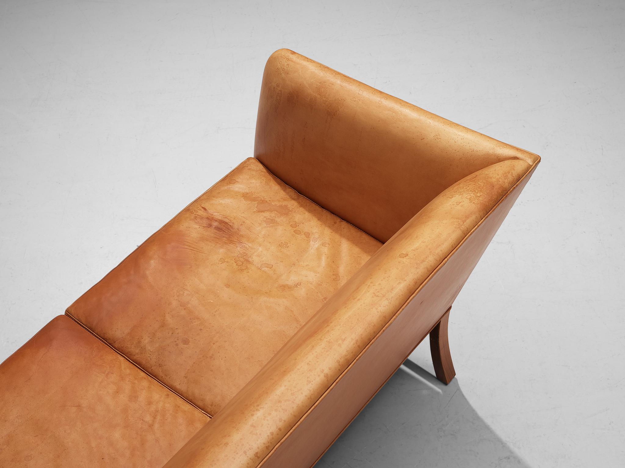 Mid-20th Century Ole Wanscher for A.J. Iverseren Sofa in Camel Leather and Walnut  For Sale