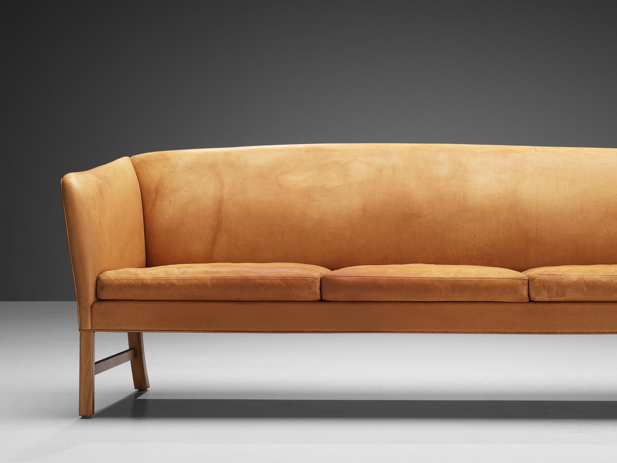 Ole Wanscher for A.J. Iverseren Sofa in Camel Leather and Walnut  1