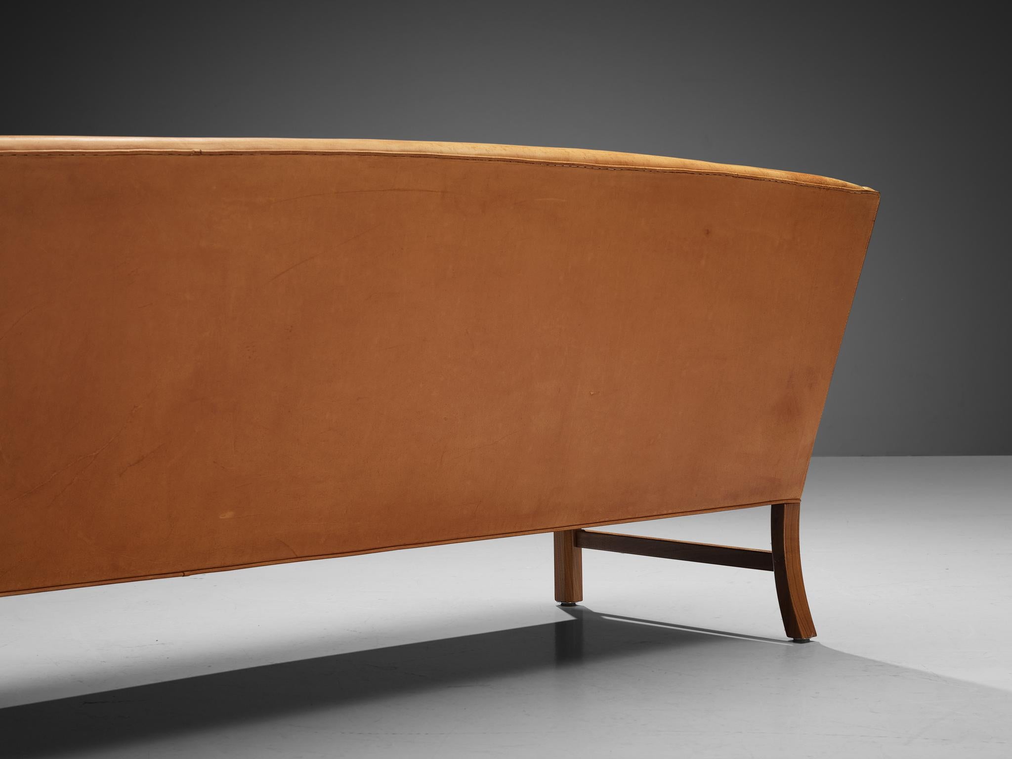 Ole Wanscher for A.J. Iverseren Sofa in Camel Leather and Walnut  2