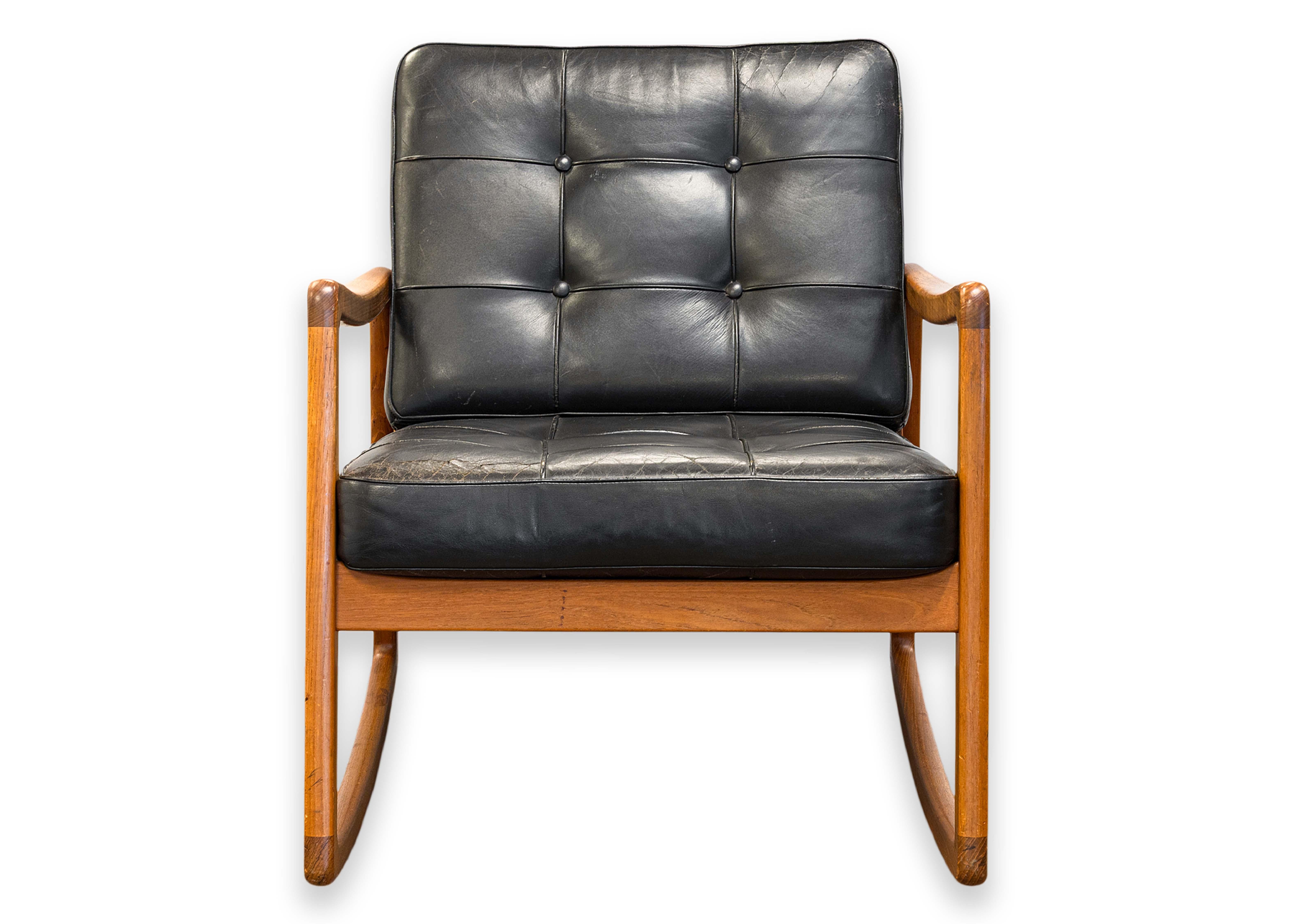 Ole Wanscher pour France & Sons Chaise à bascule danoise en teck moderne du milieu du siècle dernier en vente 3
