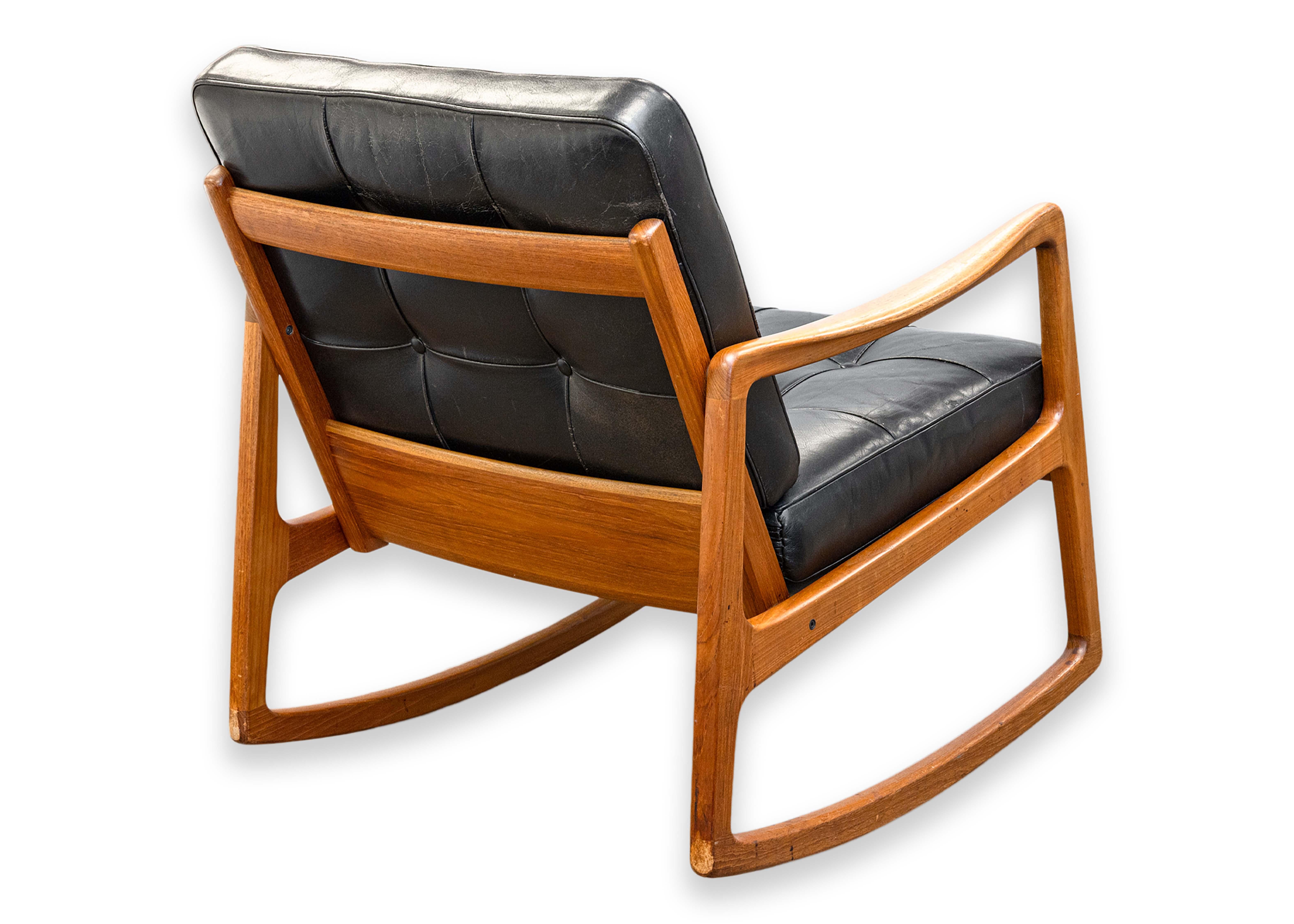 Ole Wanscher pour France & Sons Chaise à bascule danoise en teck moderne du milieu du siècle dernier en vente 5