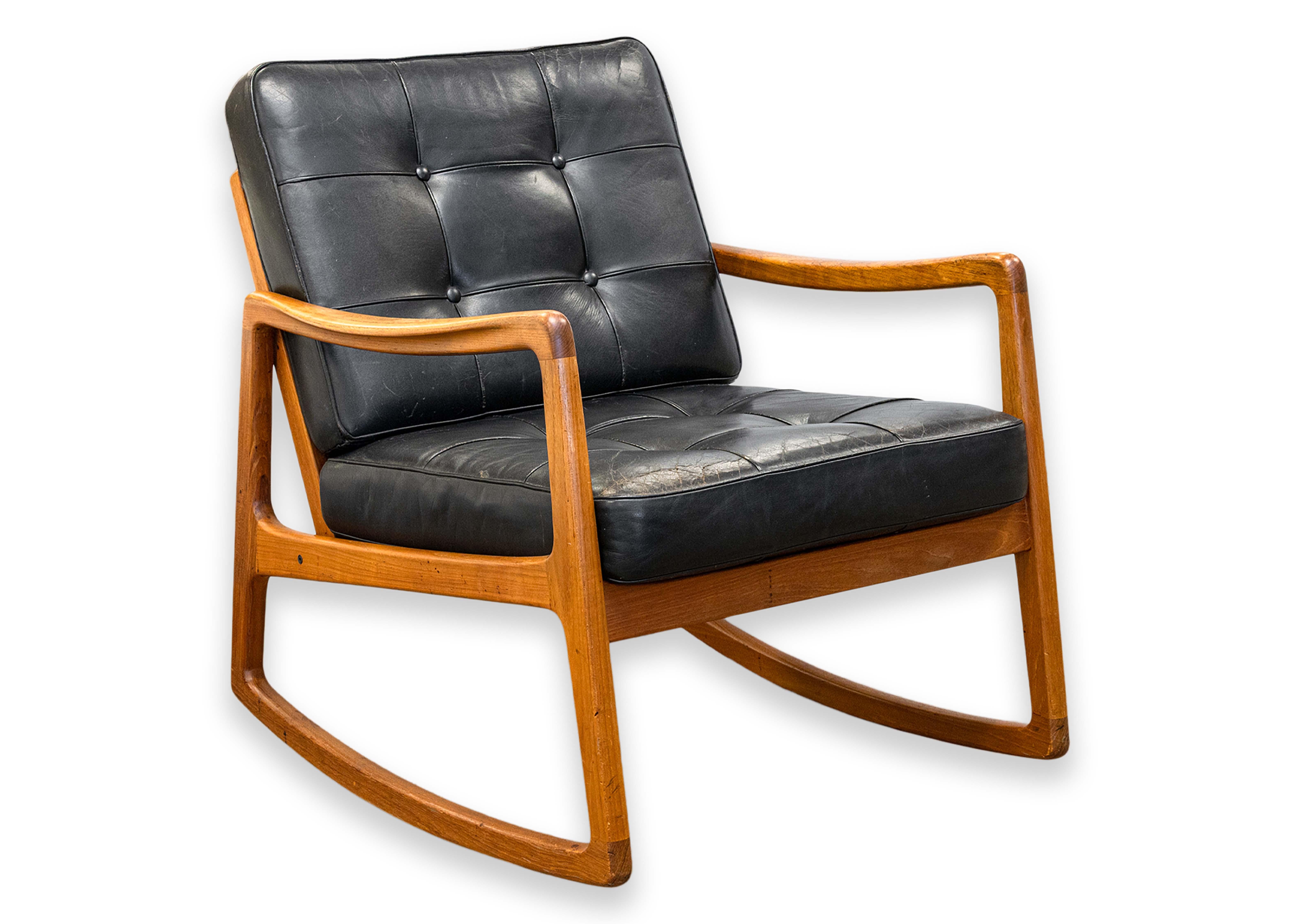 Ole Wanscher pour France & Sons Chaise à bascule danoise en teck moderne du milieu du siècle dernier en vente 2
