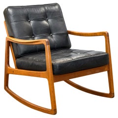 Ole Wanscher pour France & Sons Chaise à bascule danoise en teck moderne du milieu du siècle dernier
