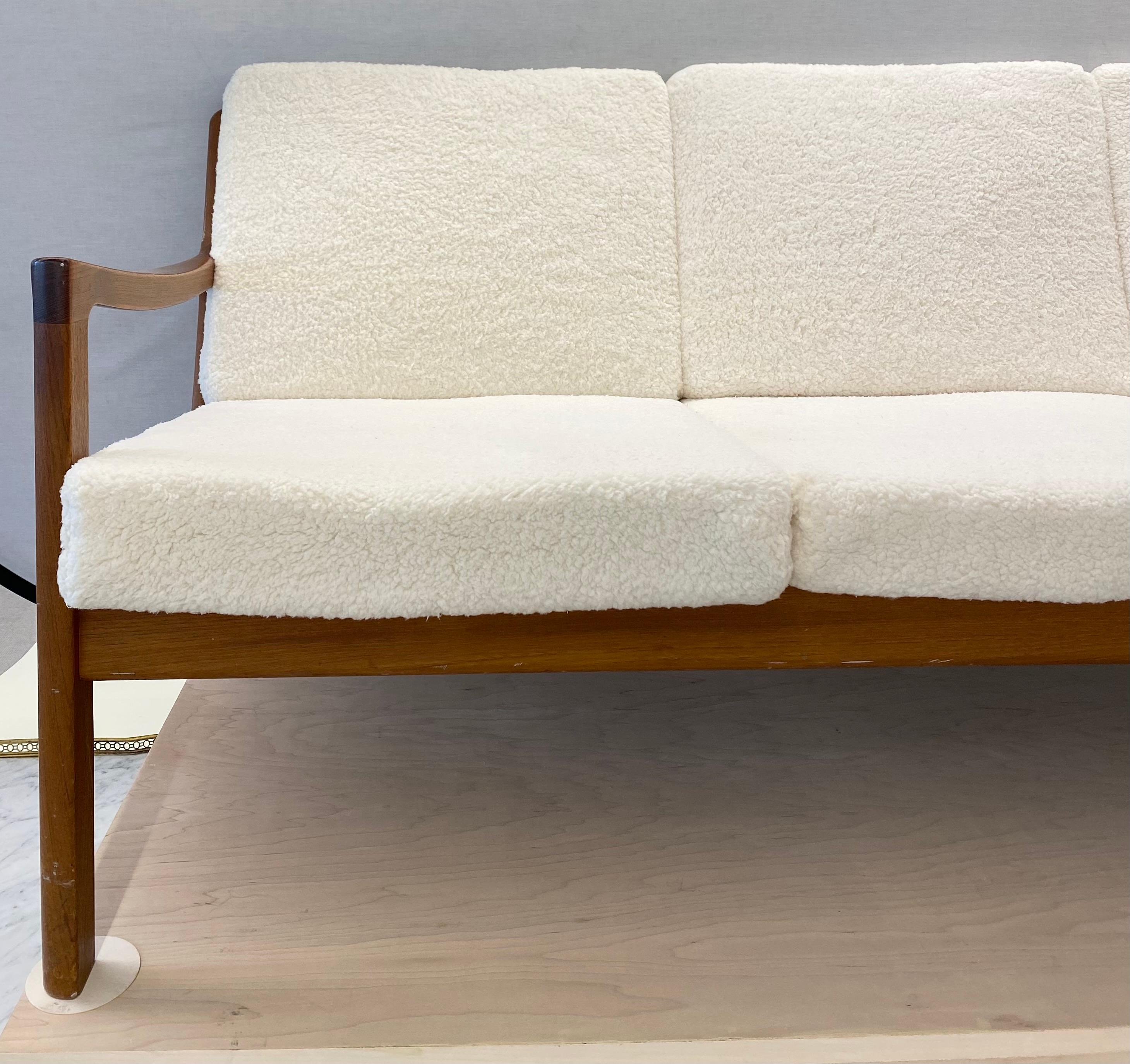 Wood Ole Wanscher for John Stuart Danish Modern Sherpa Couch Sofa, Mid Century Modern