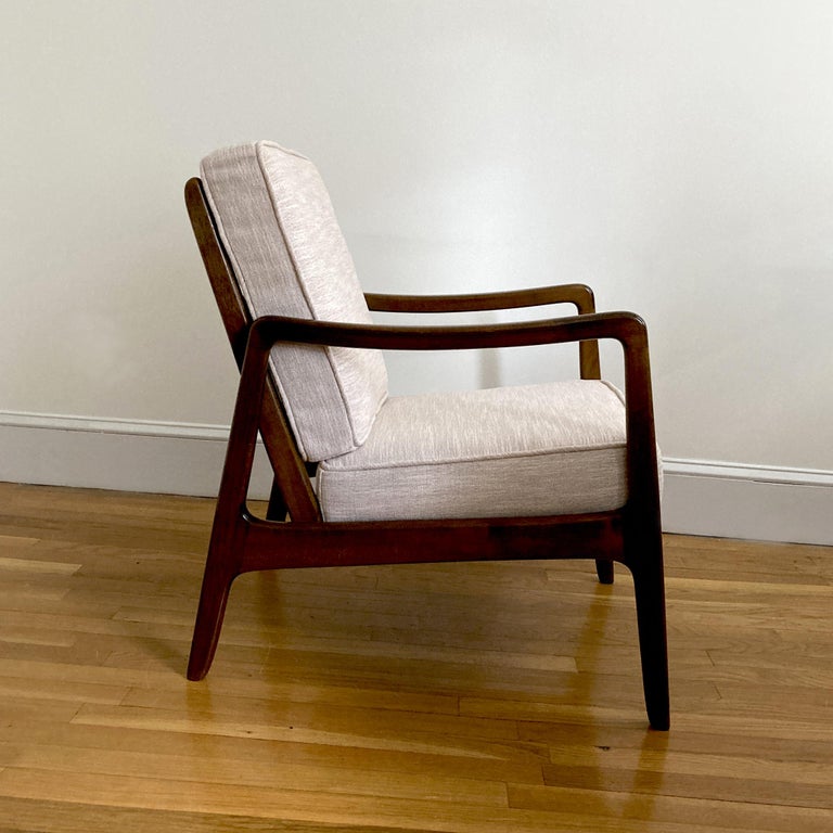 Mid-Century Modern Ole Wanscher for John Stuart Walnut Midcentury Lounge Chair Reupholstered For Sale