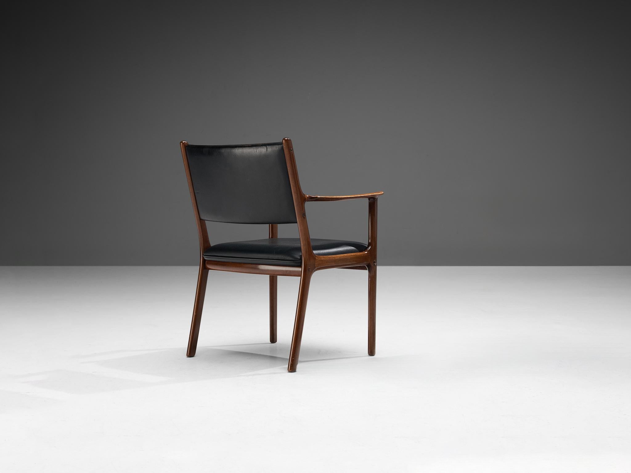 Danish Ole Wanscher for Poul Jeppesen Armchair in Teak and Black Leather  For Sale