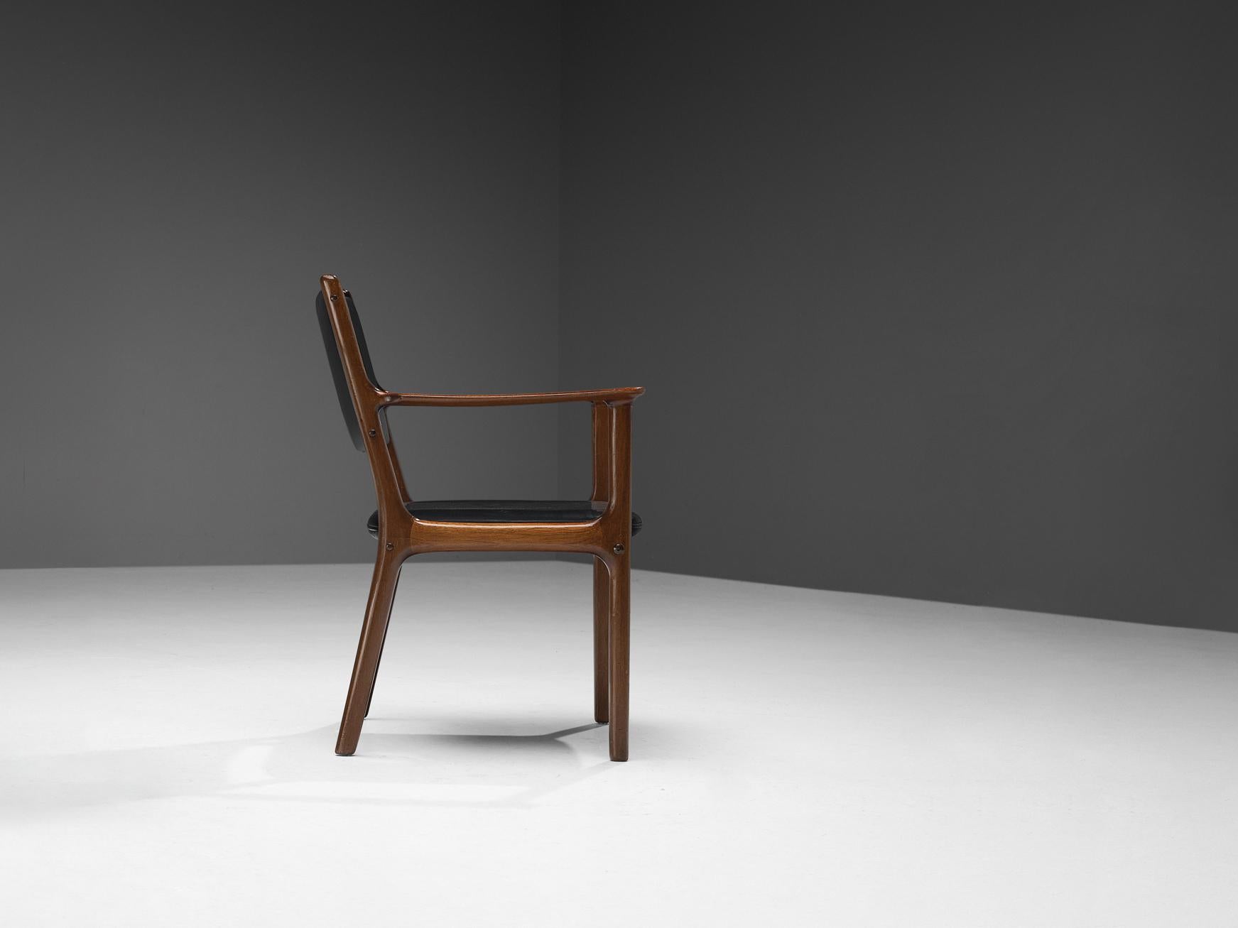 Mid-20th Century Ole Wanscher for Poul Jeppesen Armchair in Teak and Black Leather  For Sale