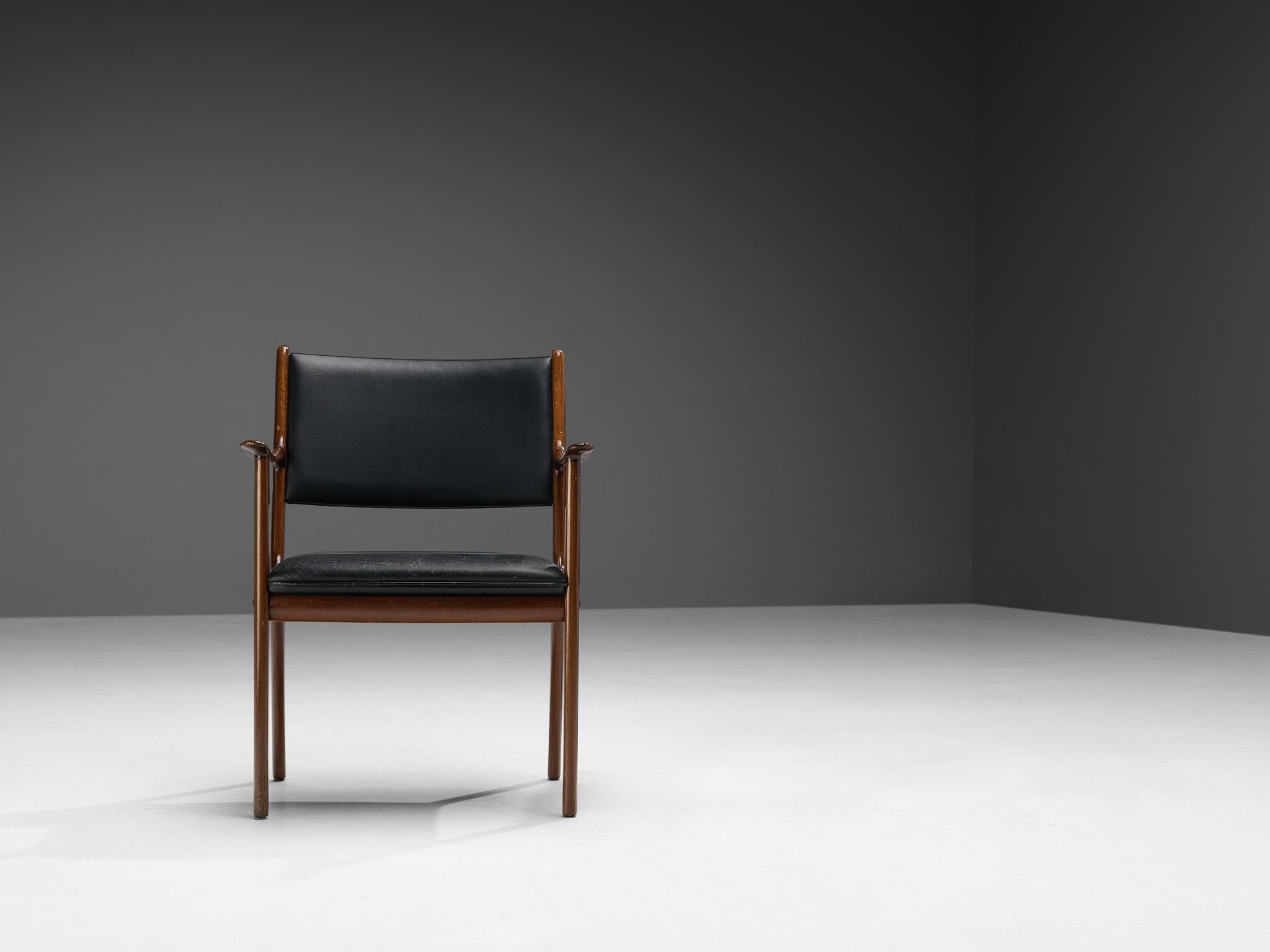 Ole Wanscher for Poul Jeppesen Armchair in Teak and Black Leather  For Sale 1