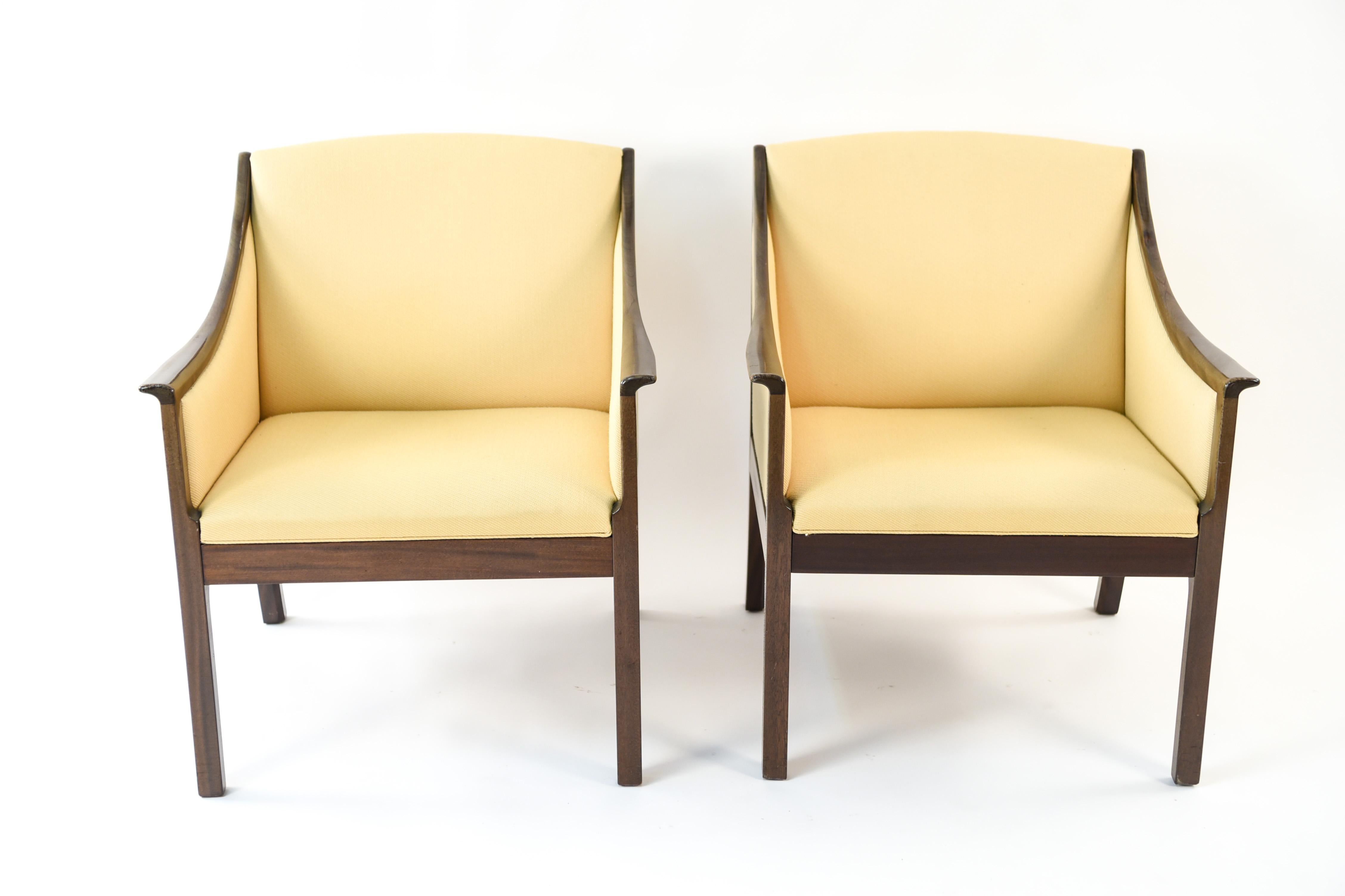Mid-Century Modern Ole Wanscher for Poul Jeppesen Pair of Mahogany Lounge Chairs