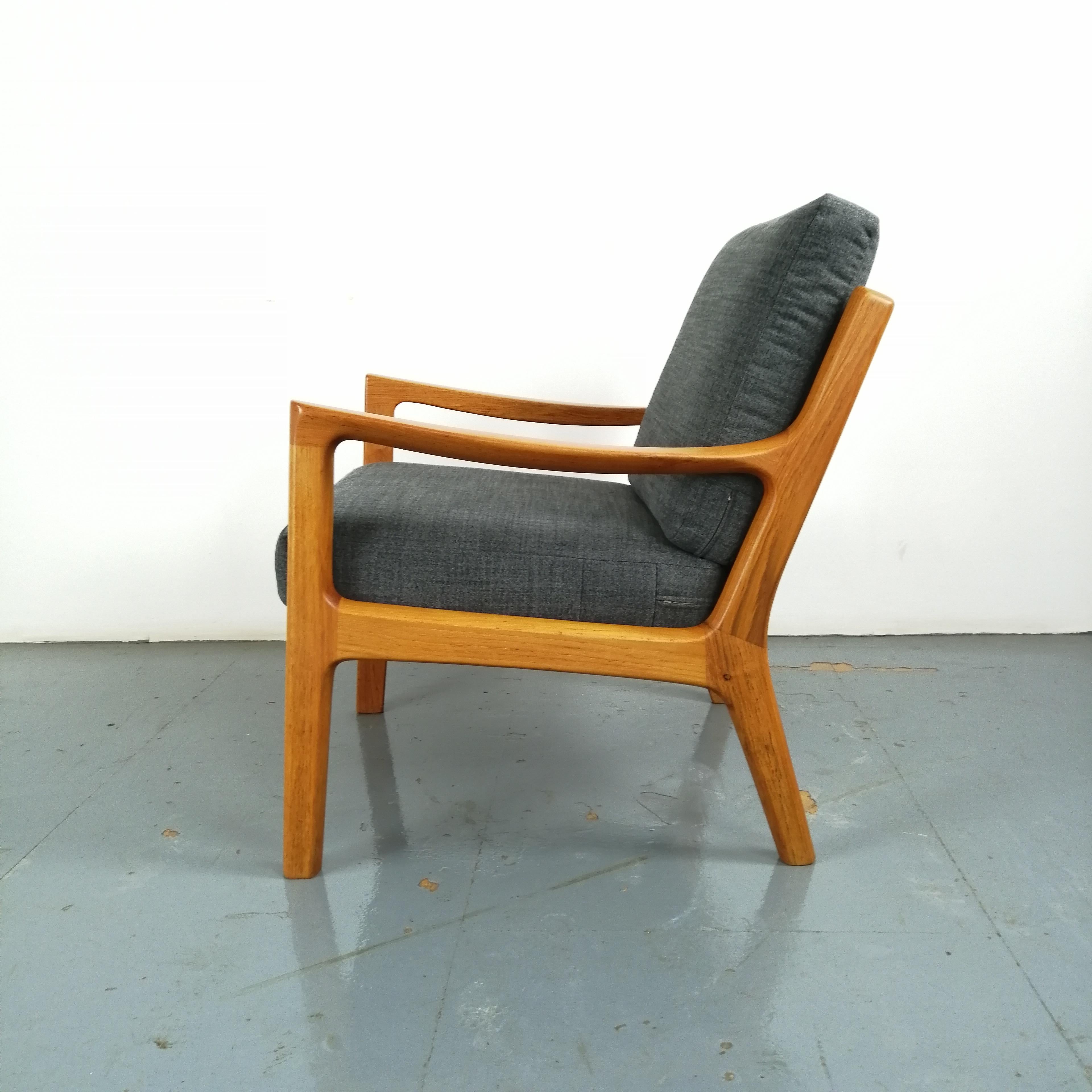 Danish Ole Wanscher France & Son Denmark 1960s Teak Lounge Chair, Grey Upholstery
