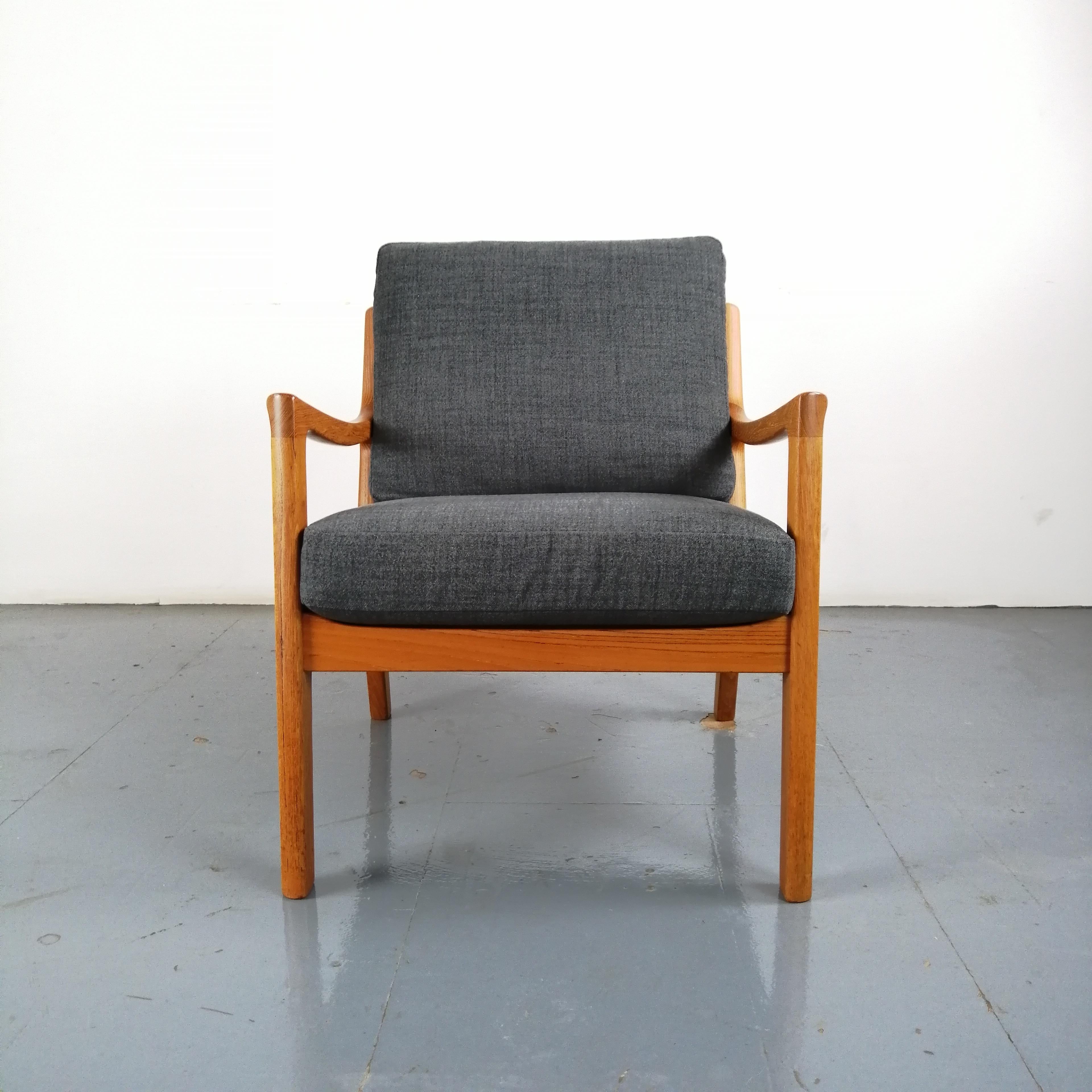 Ole Wanscher France & Son Denmark 1960s Teak Lounge Chair, Grey Upholstery In Good Condition In Lewes, East Sussex