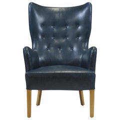 Ole Wanscher High Back Chair for Fritz Hansen 1946 in Teal Leather