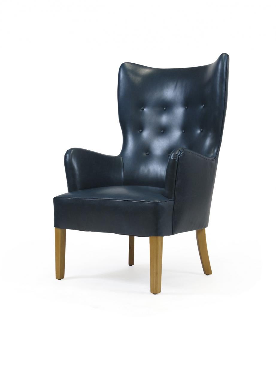 Scandinavian Modern Ole Wanscher High Back Chair for Fritz Hansen 1946 in Teal Leather