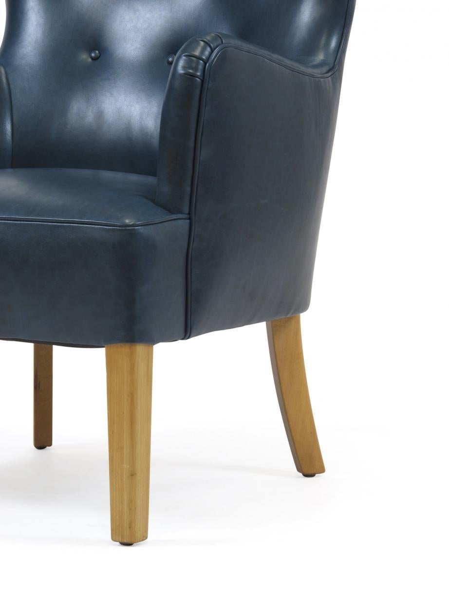 Danish Ole Wanscher High Back Chair for Fritz Hansen 1946 in Teal Leather